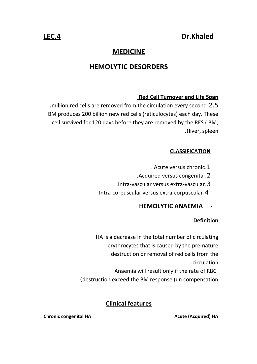 Hemolytic Desorders