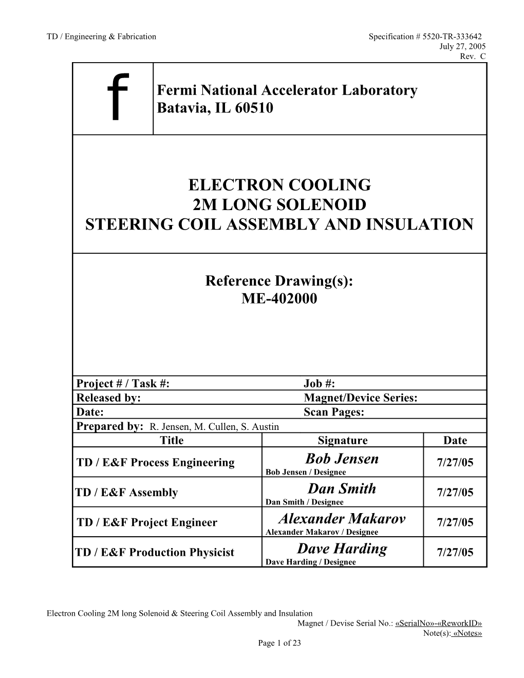 TD / Engineering & Fabricationspecification # 5520-TR-333642