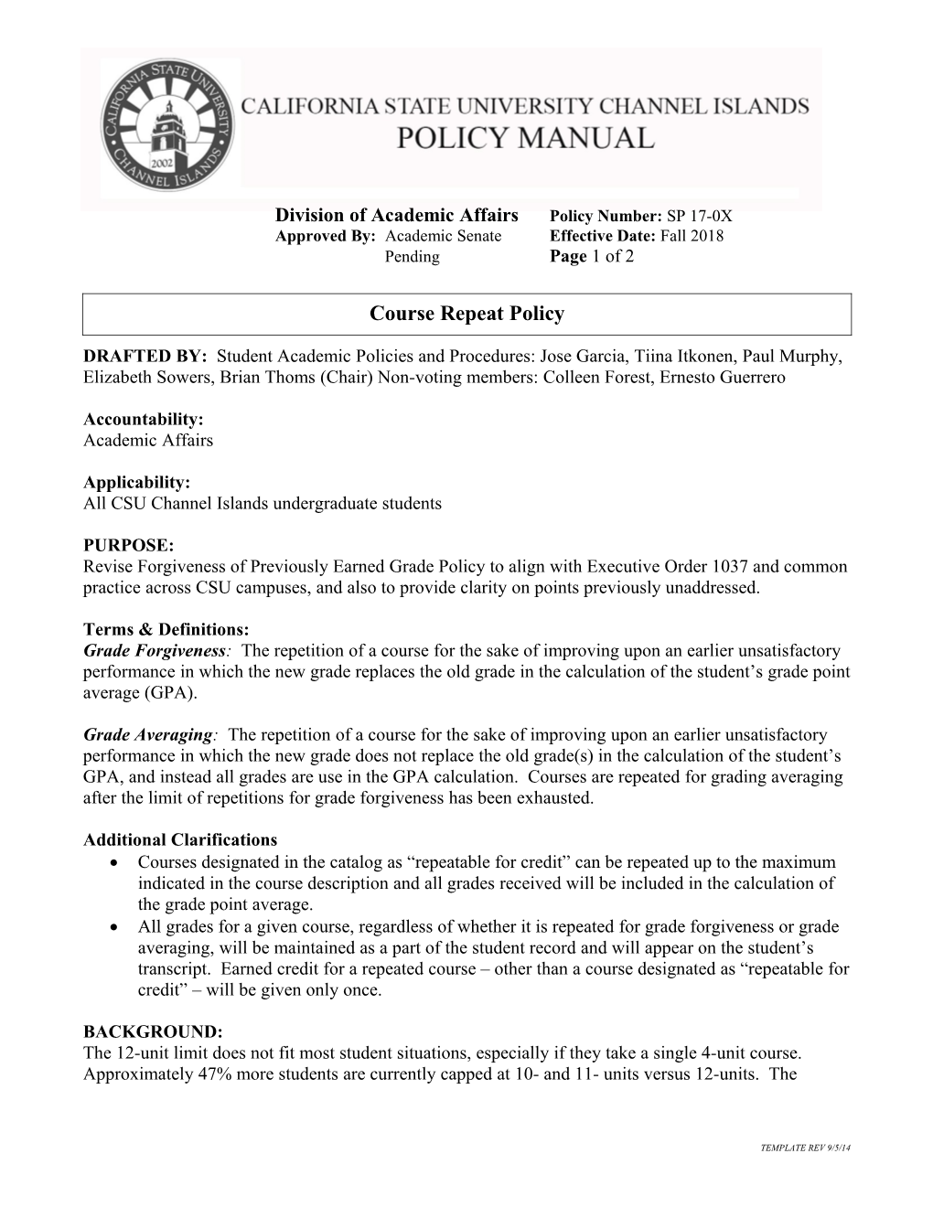 Division of Academic Affairspolicy Number: SP 17-0X