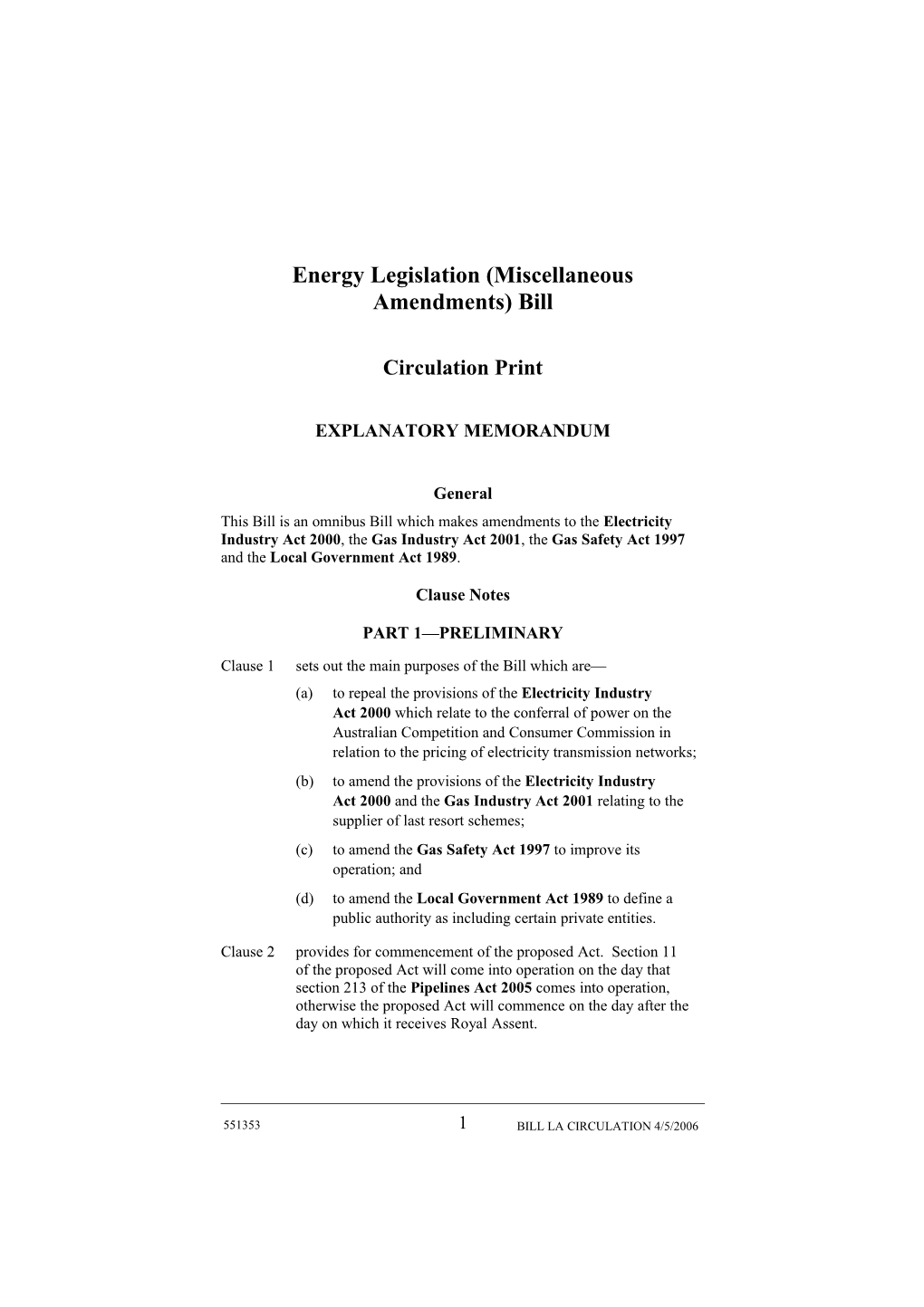 Energy Legislation (Miscellaneous Amendments) Bill