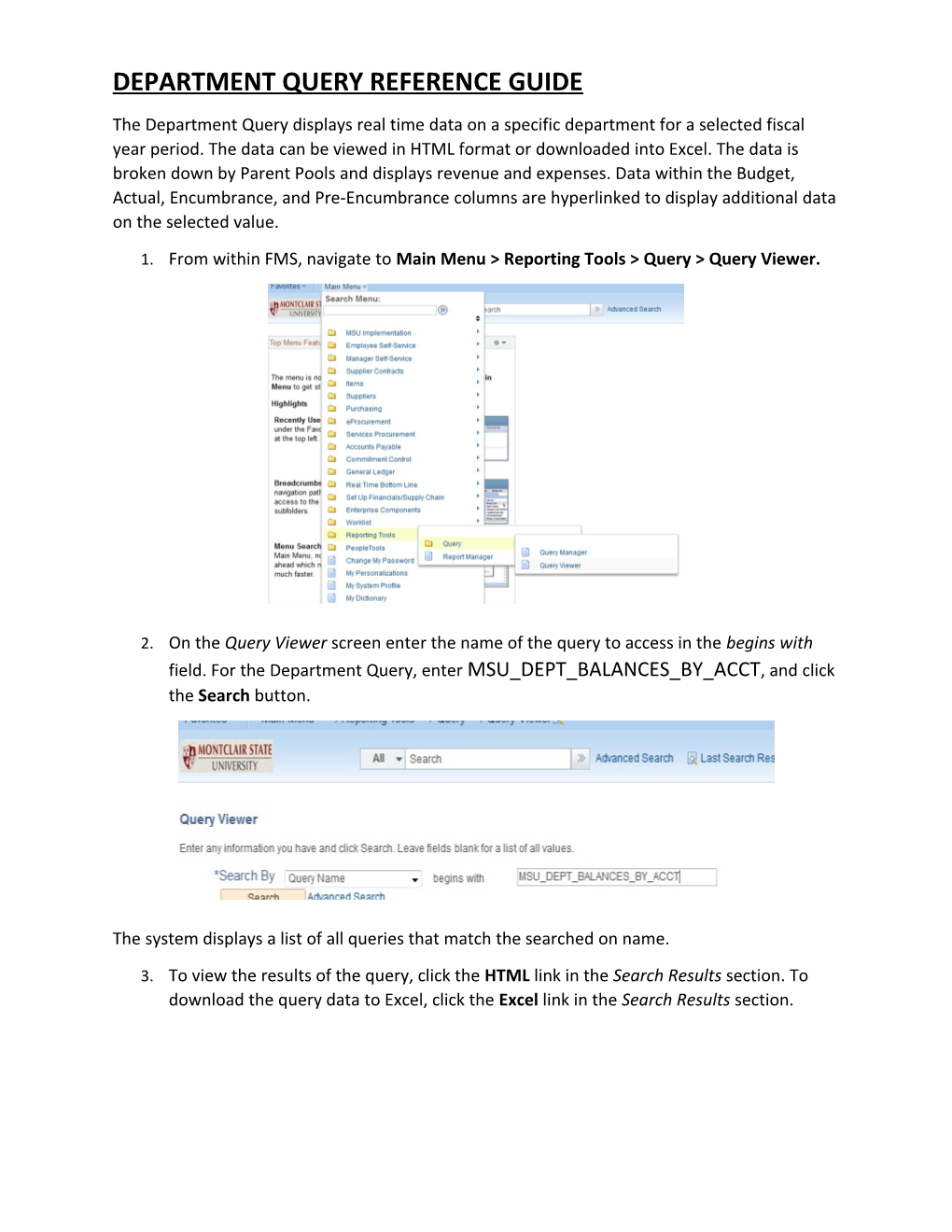 Department Query Reference Guide