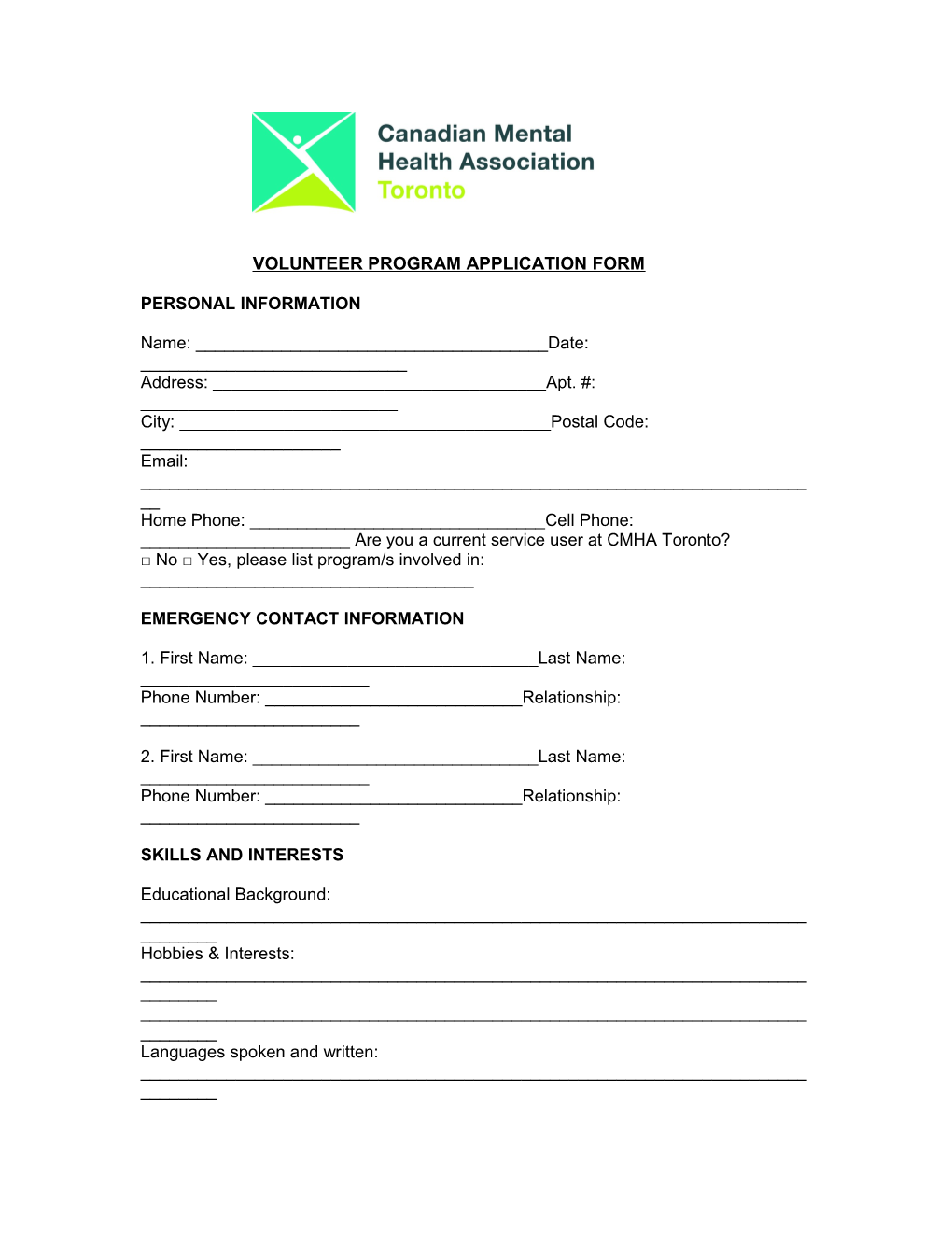 Volunteer Program Application Form