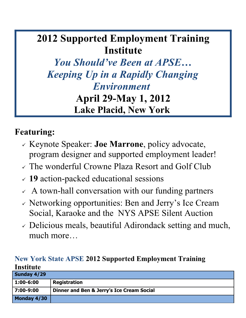 2012 Supported Employment Training Institute