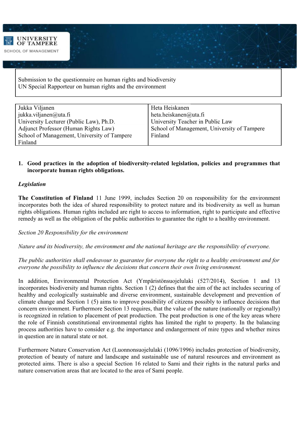 Section 20 Responsibility for the Environment