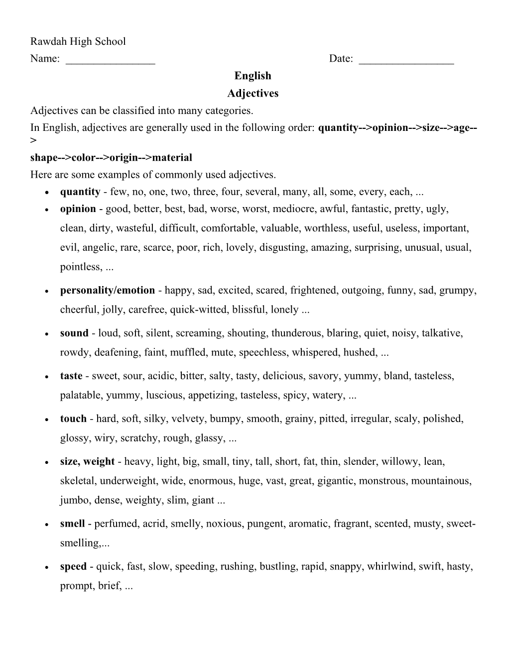Adjectives Can Be Classified Into Many Categories