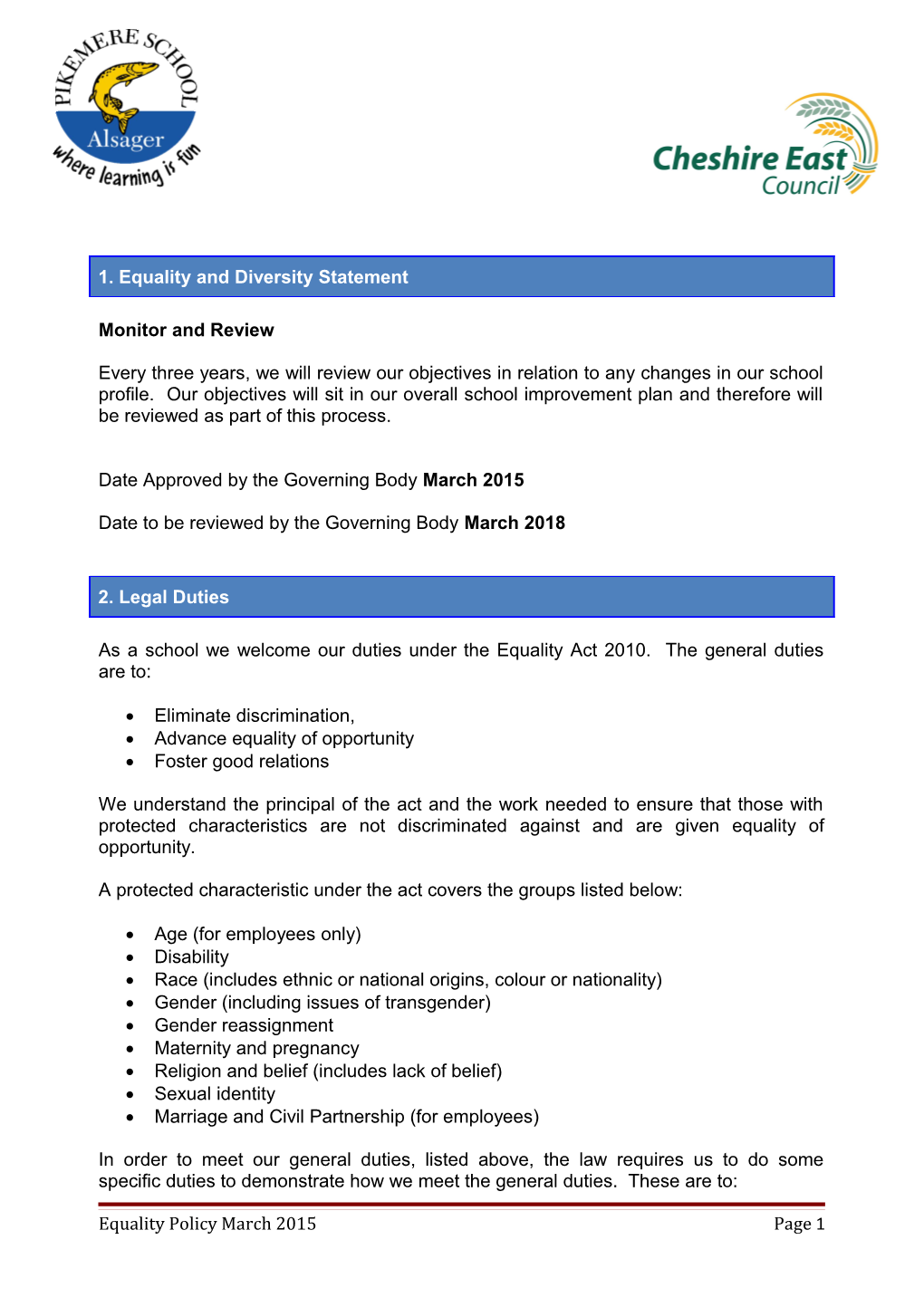 Equality Policy Template