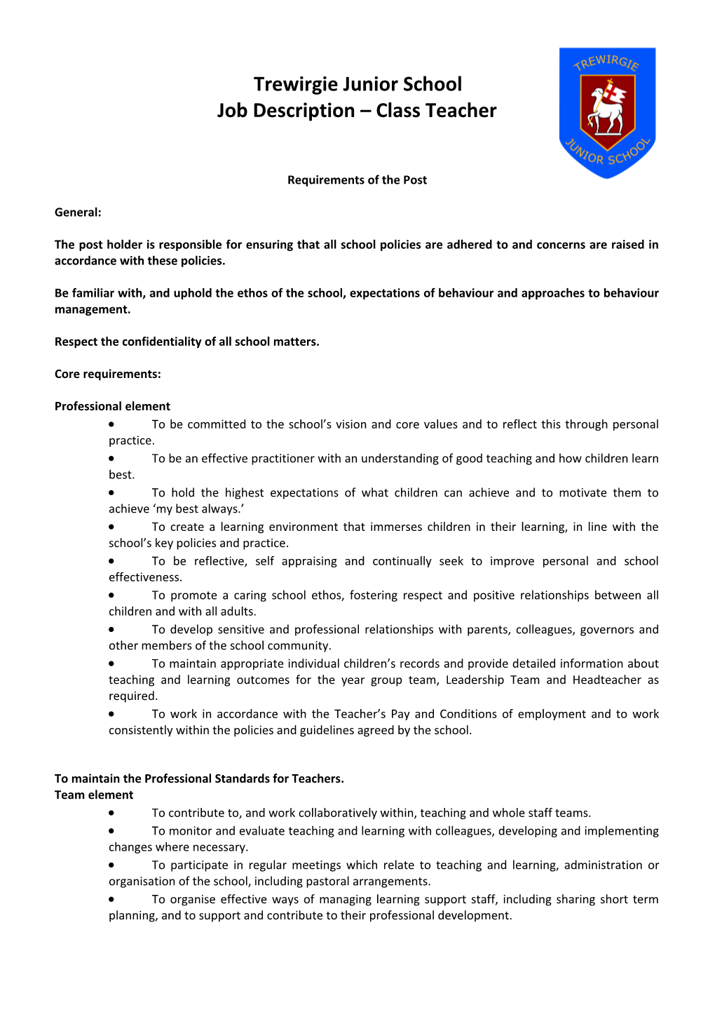 Teaching Assistant Person Specification