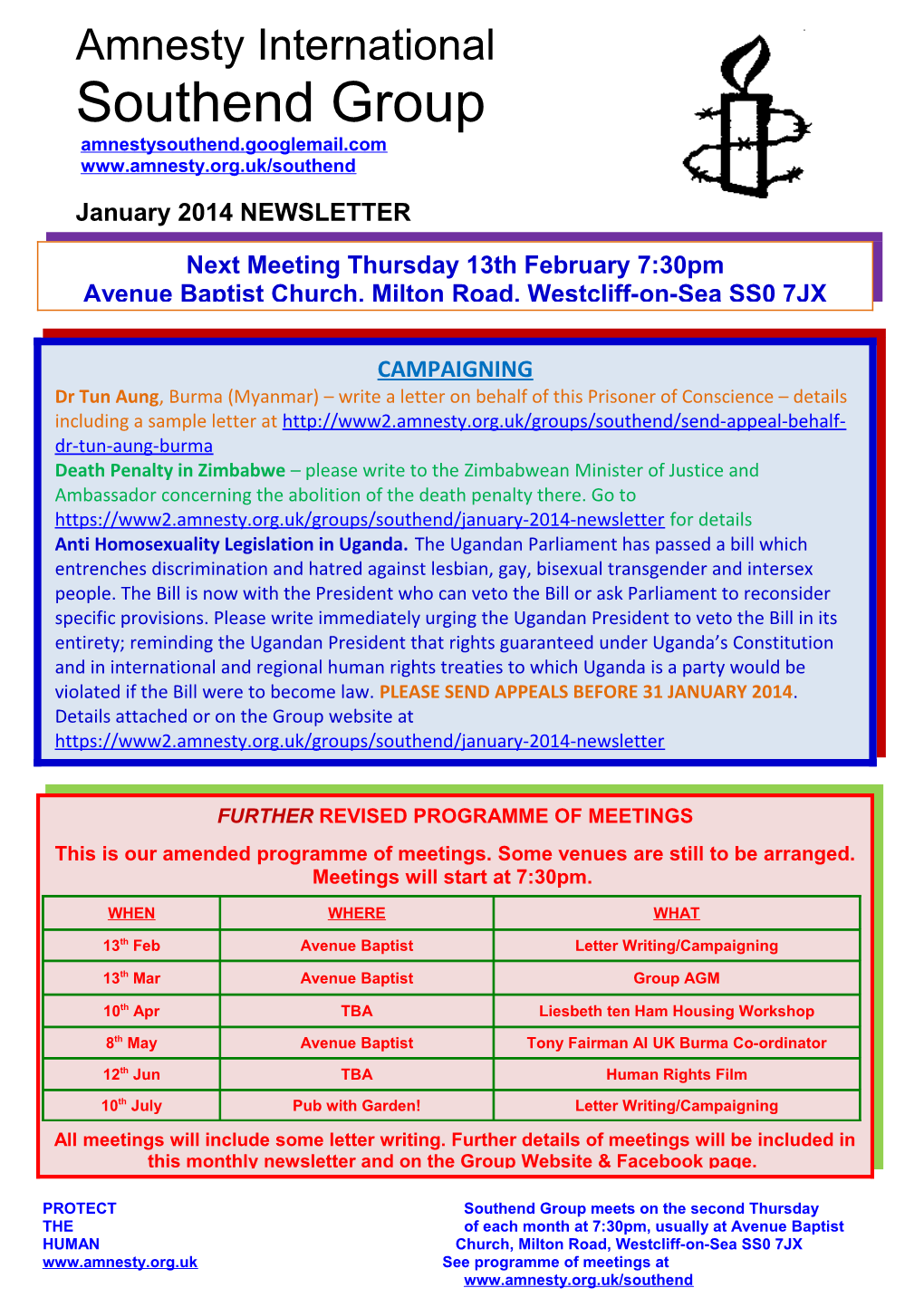 Meeting on 9Th January 2014 at Avenue Baptist Church