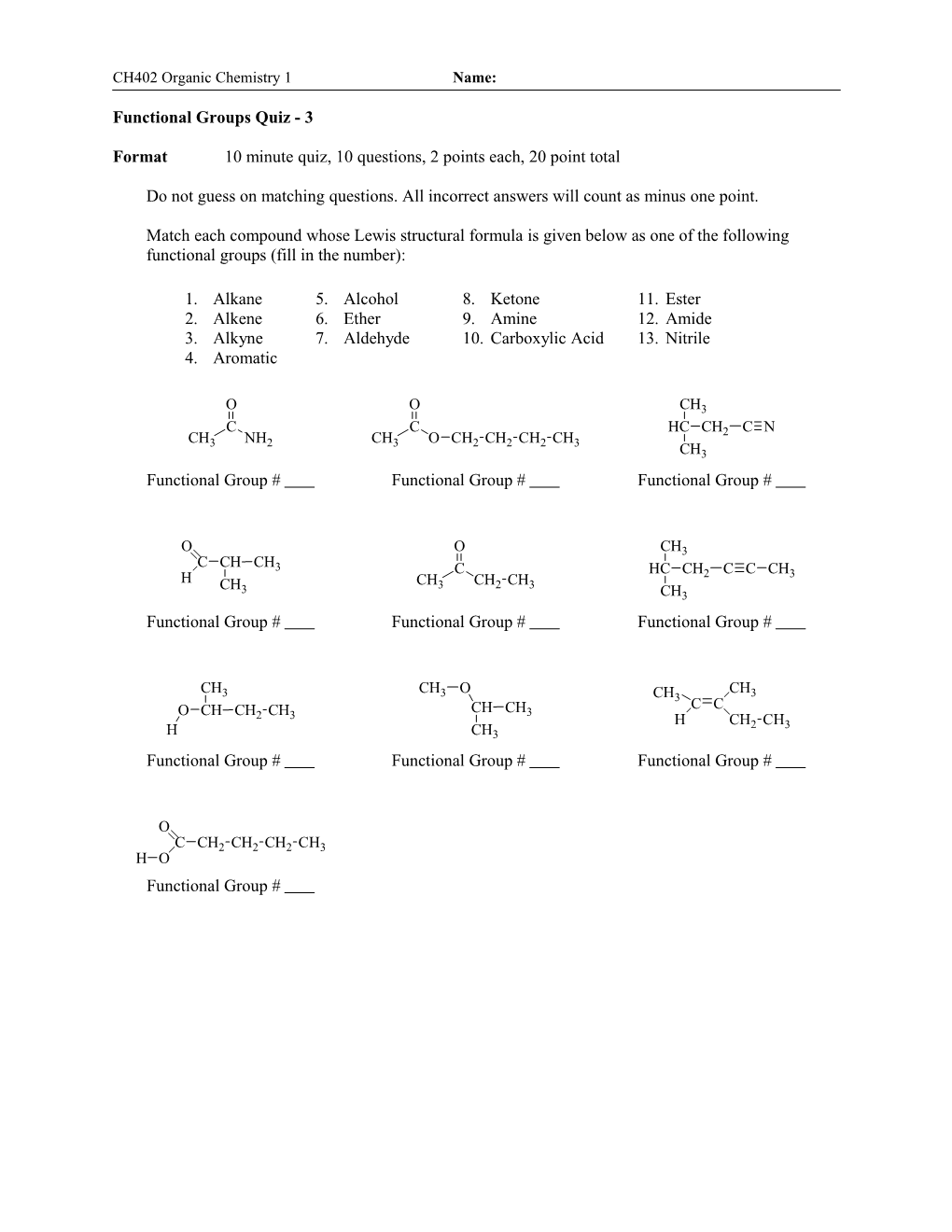 Functional Groups Quiz - 1