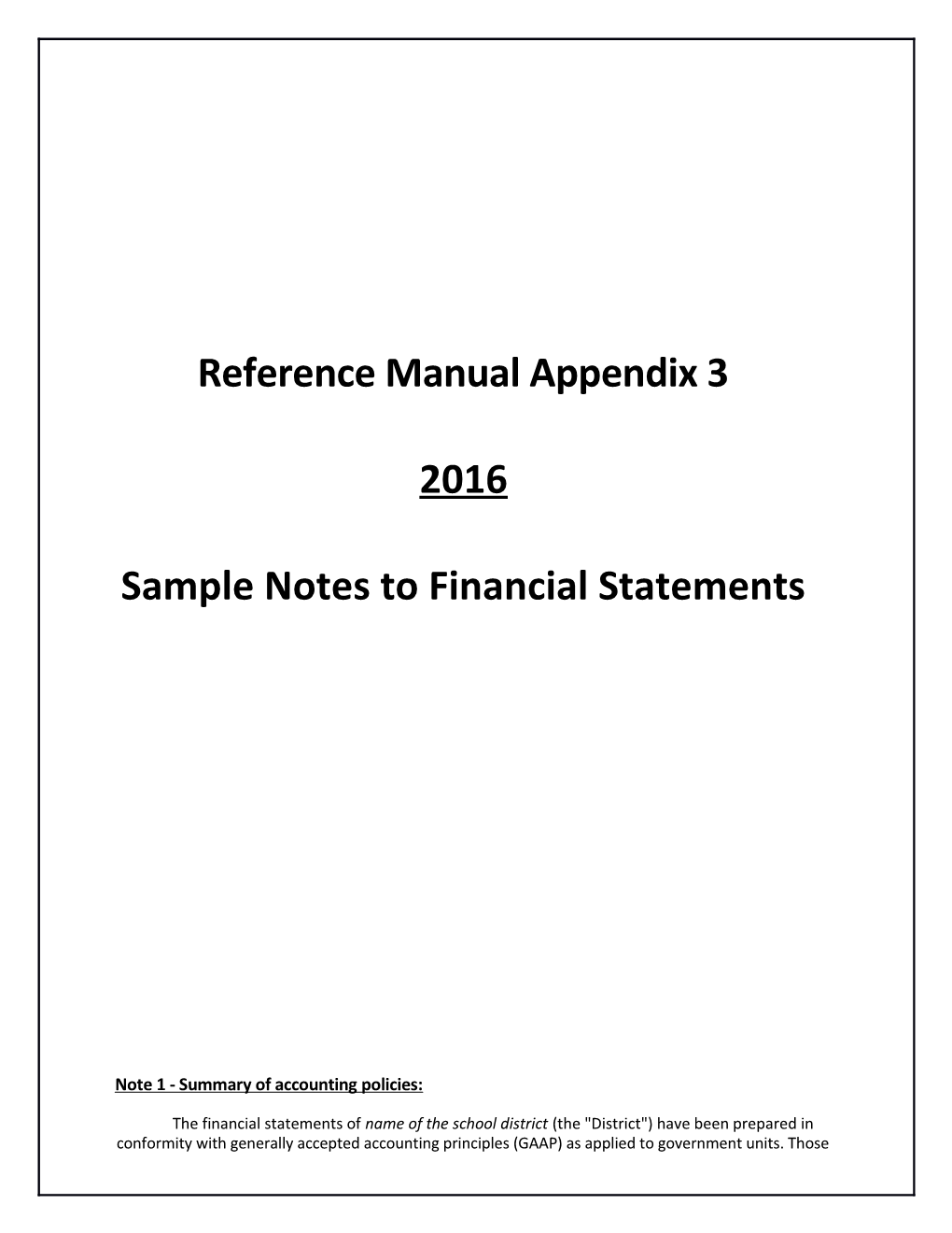 Sample Notes to Financial Statements