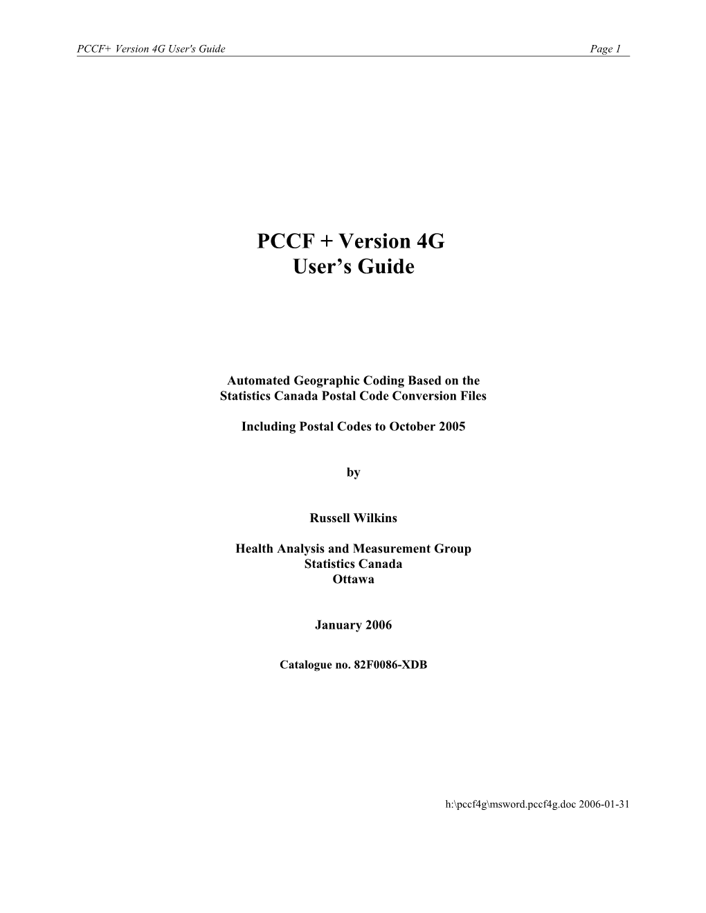 Geocodes/PCCF Version 2 User's Guidepage
