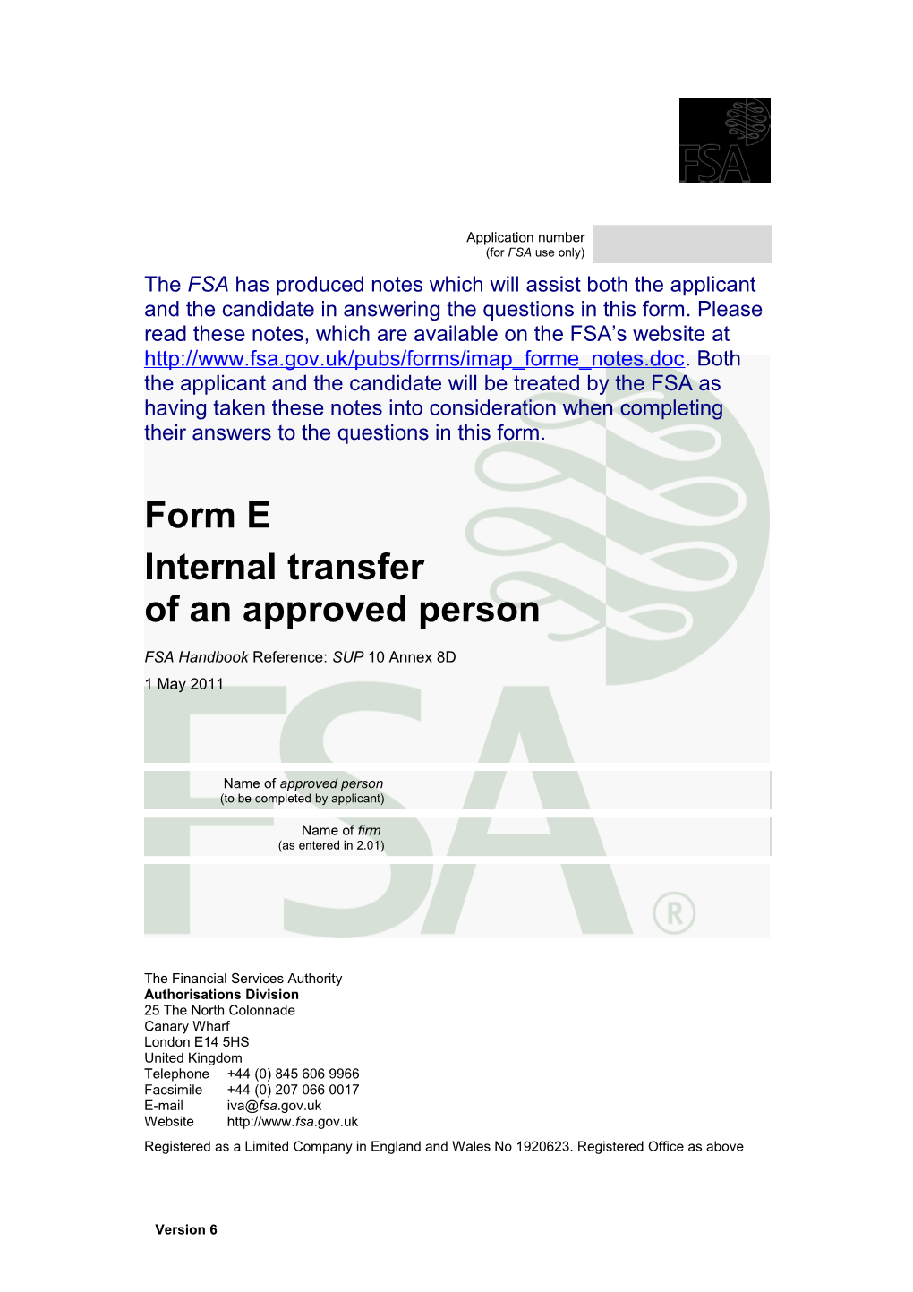 Form E: Internal Transfer of an Approved Person