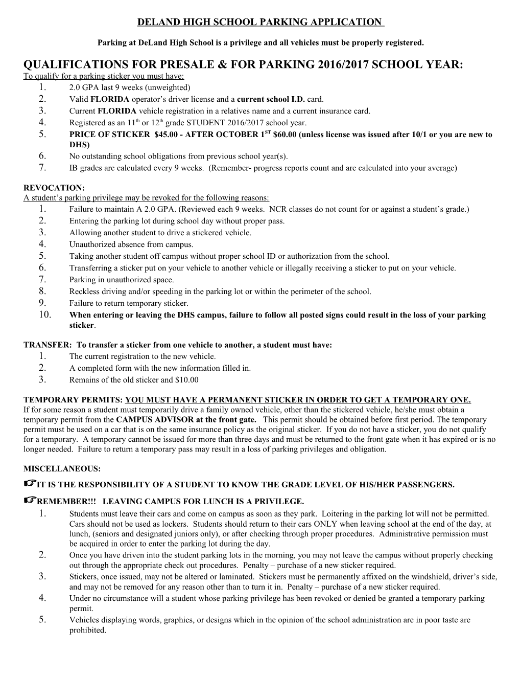 Deland High School Parking Application