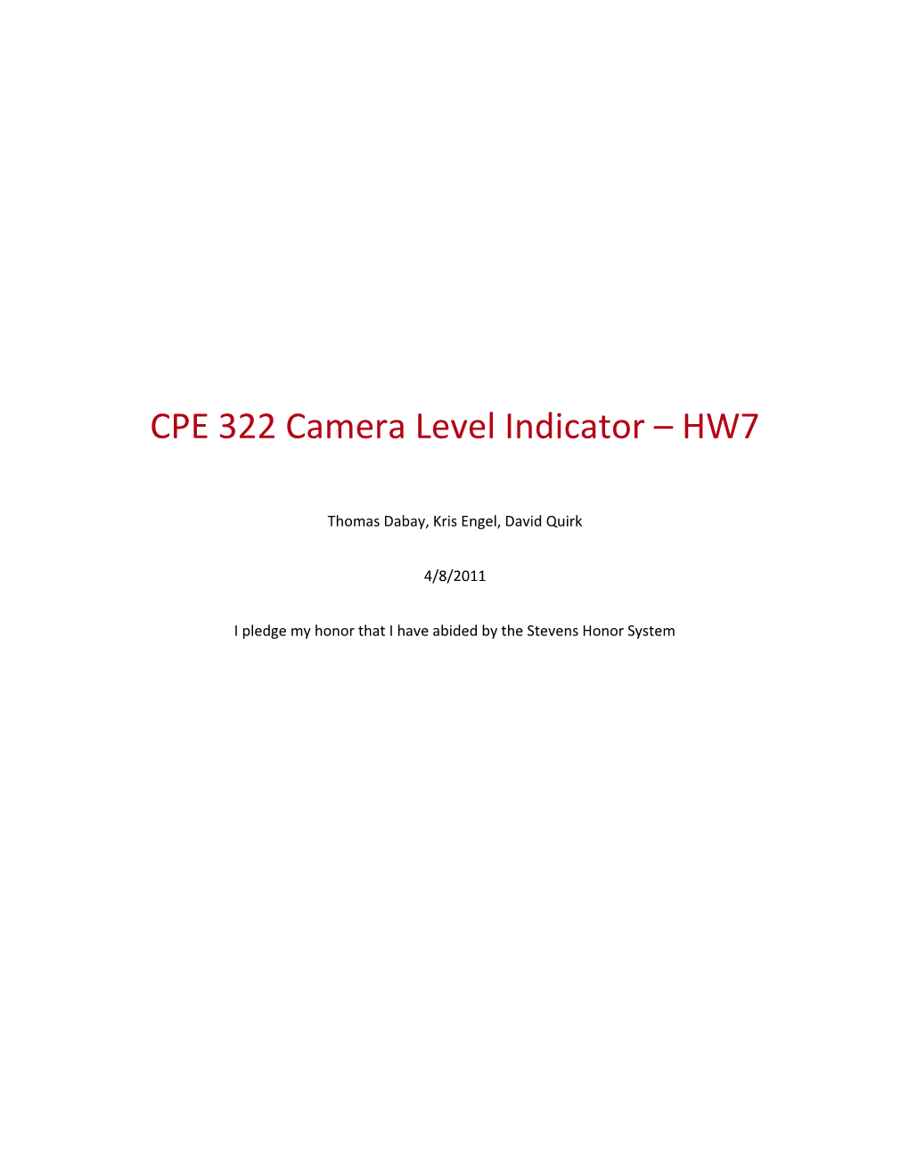 CPE 322 Camera Level Indicator HW7