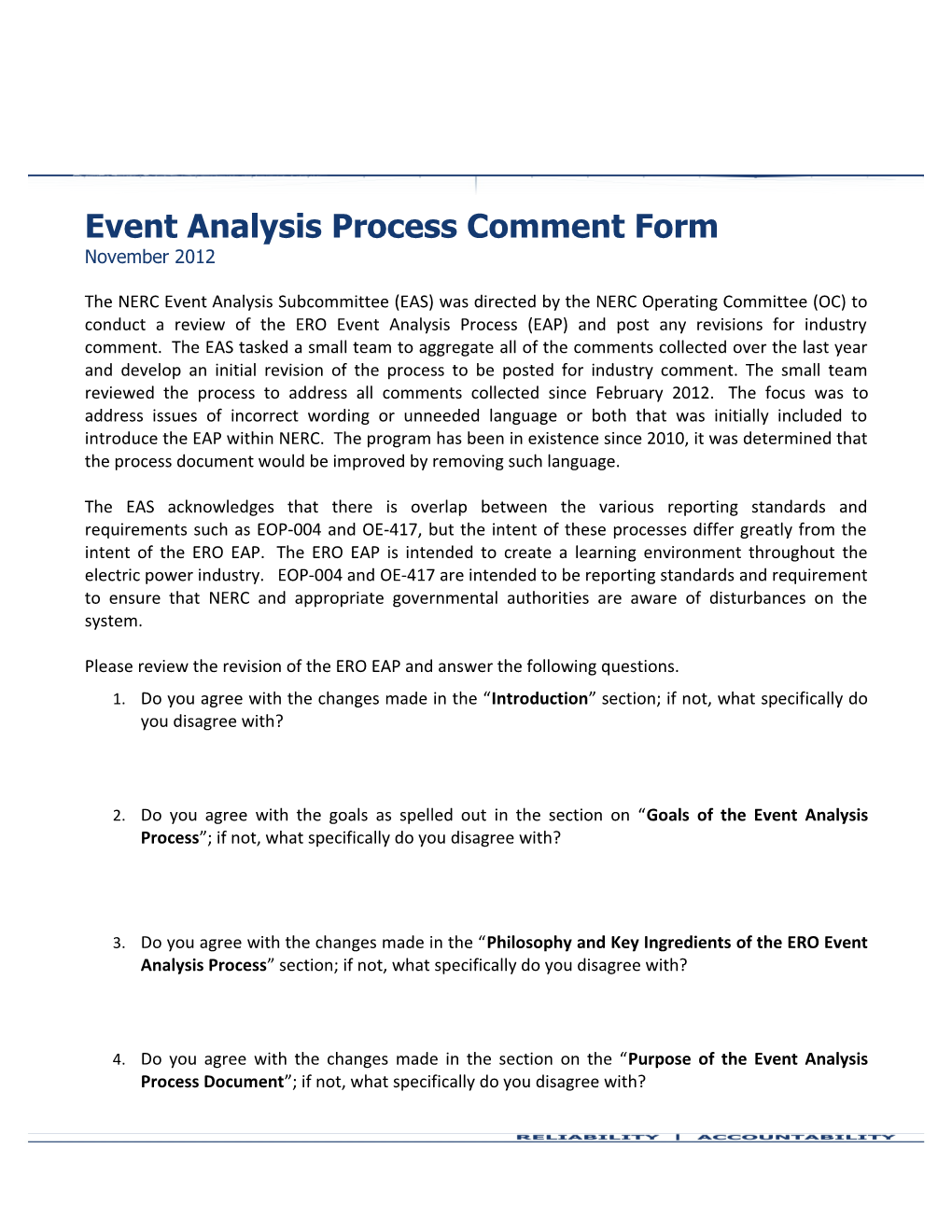Event Analysis Process Comment Form