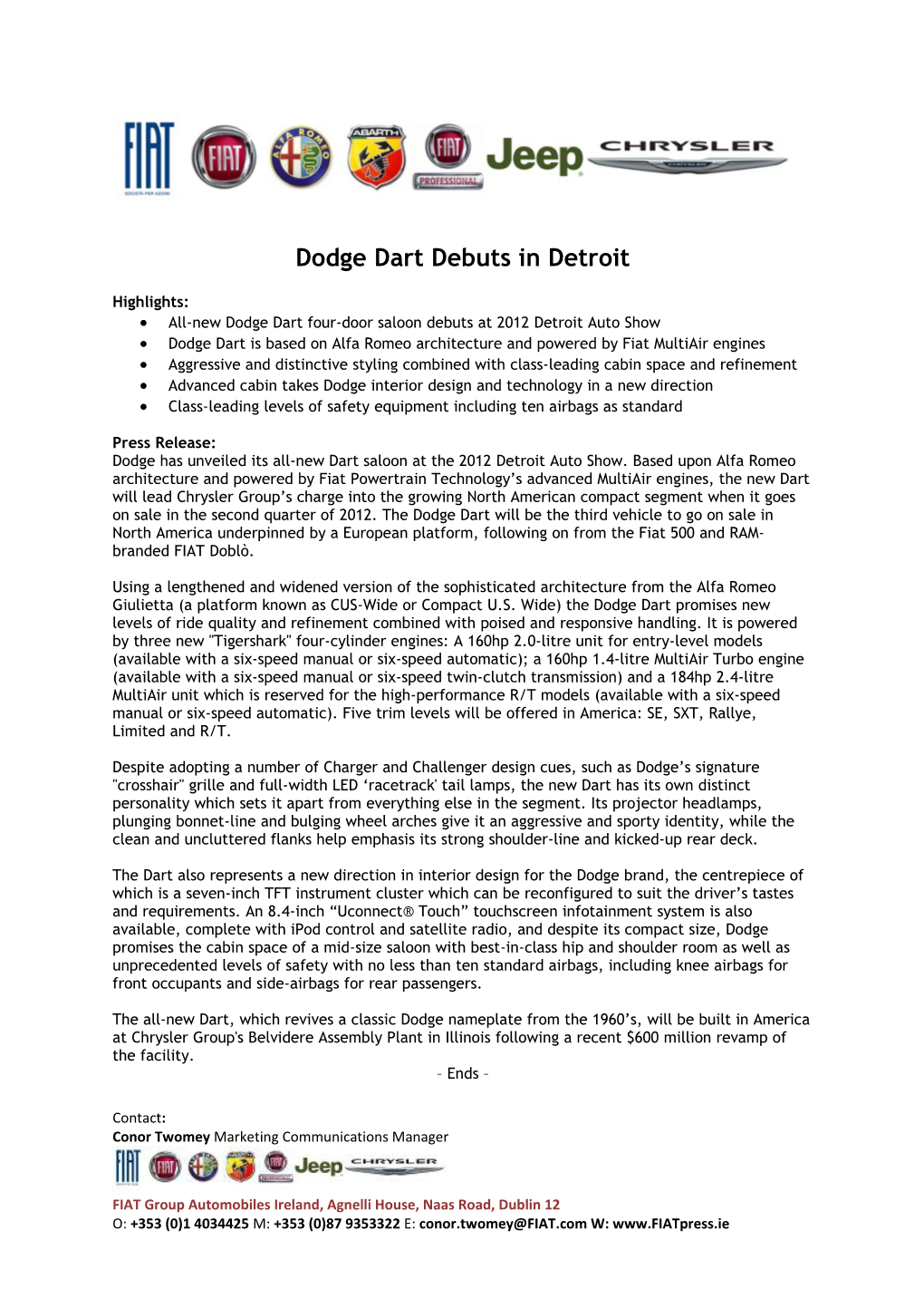 Dodge Dart Debuts in Detroit