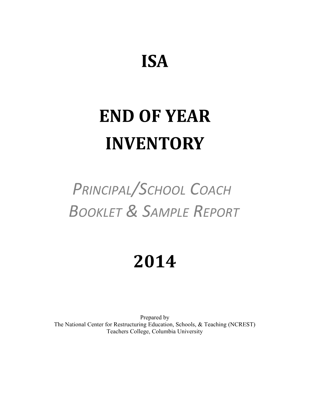 ISA Annual End of Year Inventory