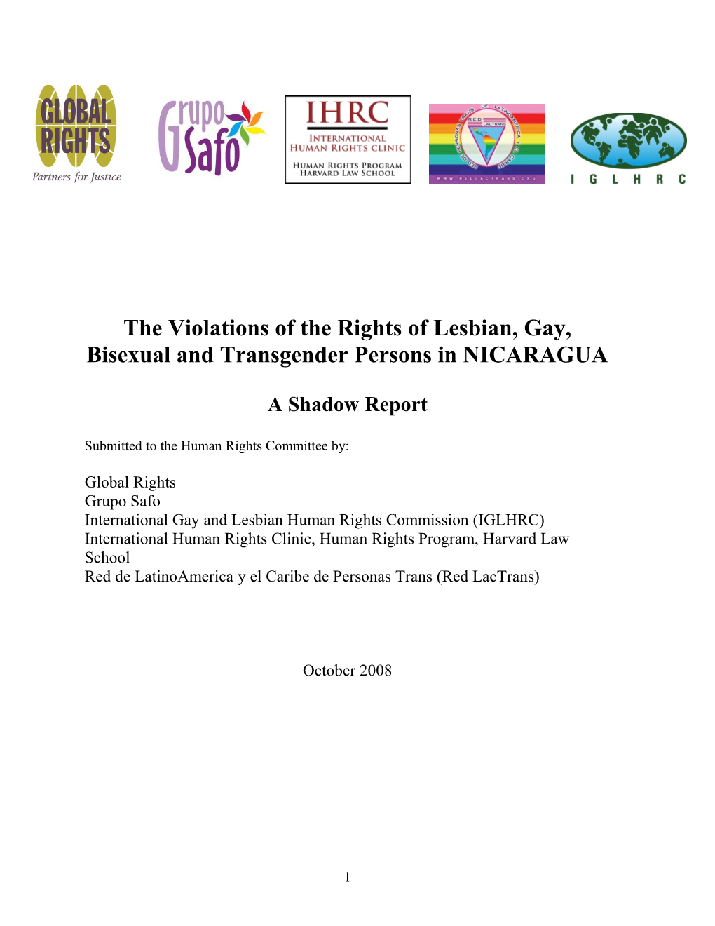 The Violations of the Rights of Lesbian, Gay, Bisexual and Transgender Persons in NICARAGUA
