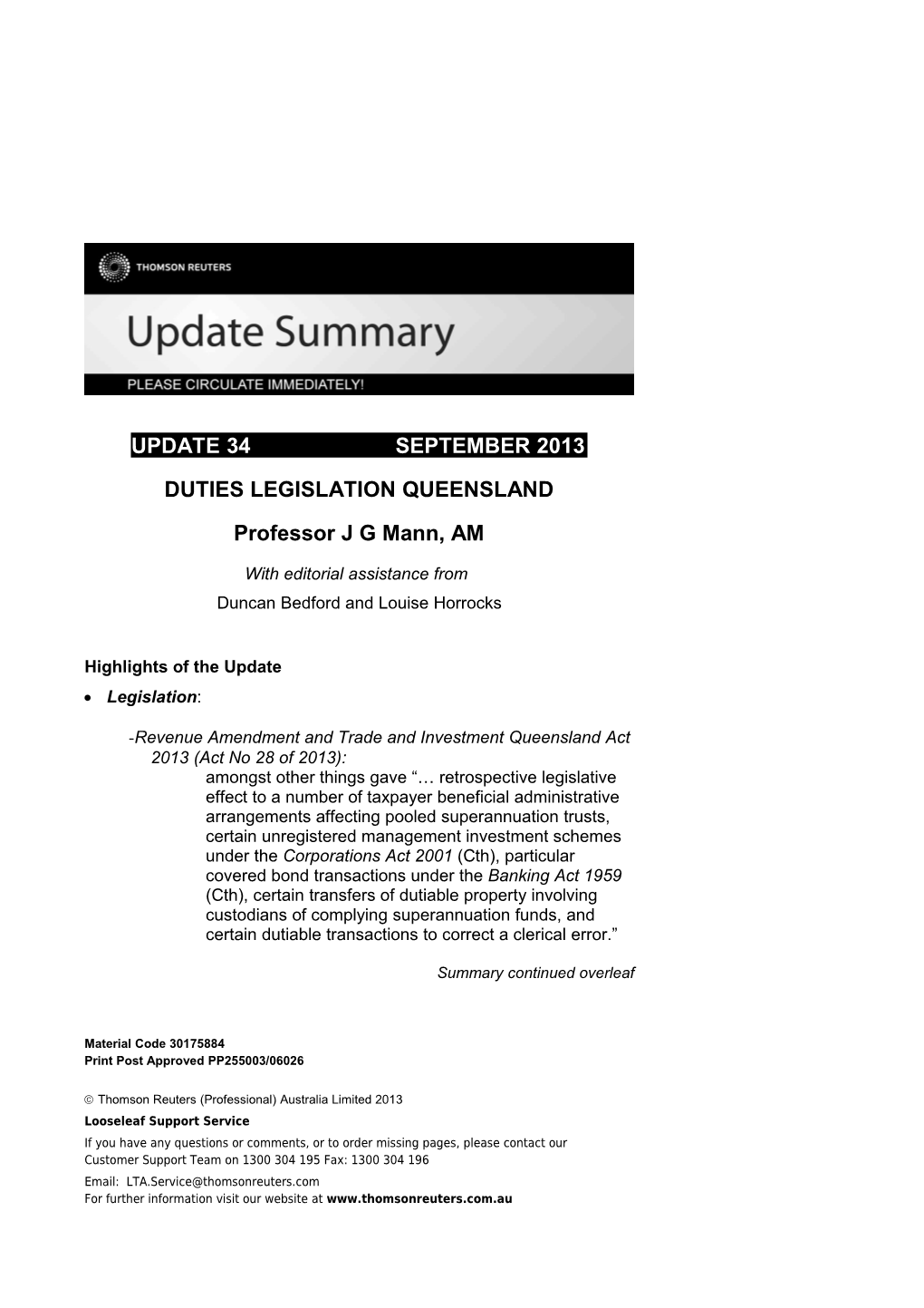 Duties Legislation Queensland