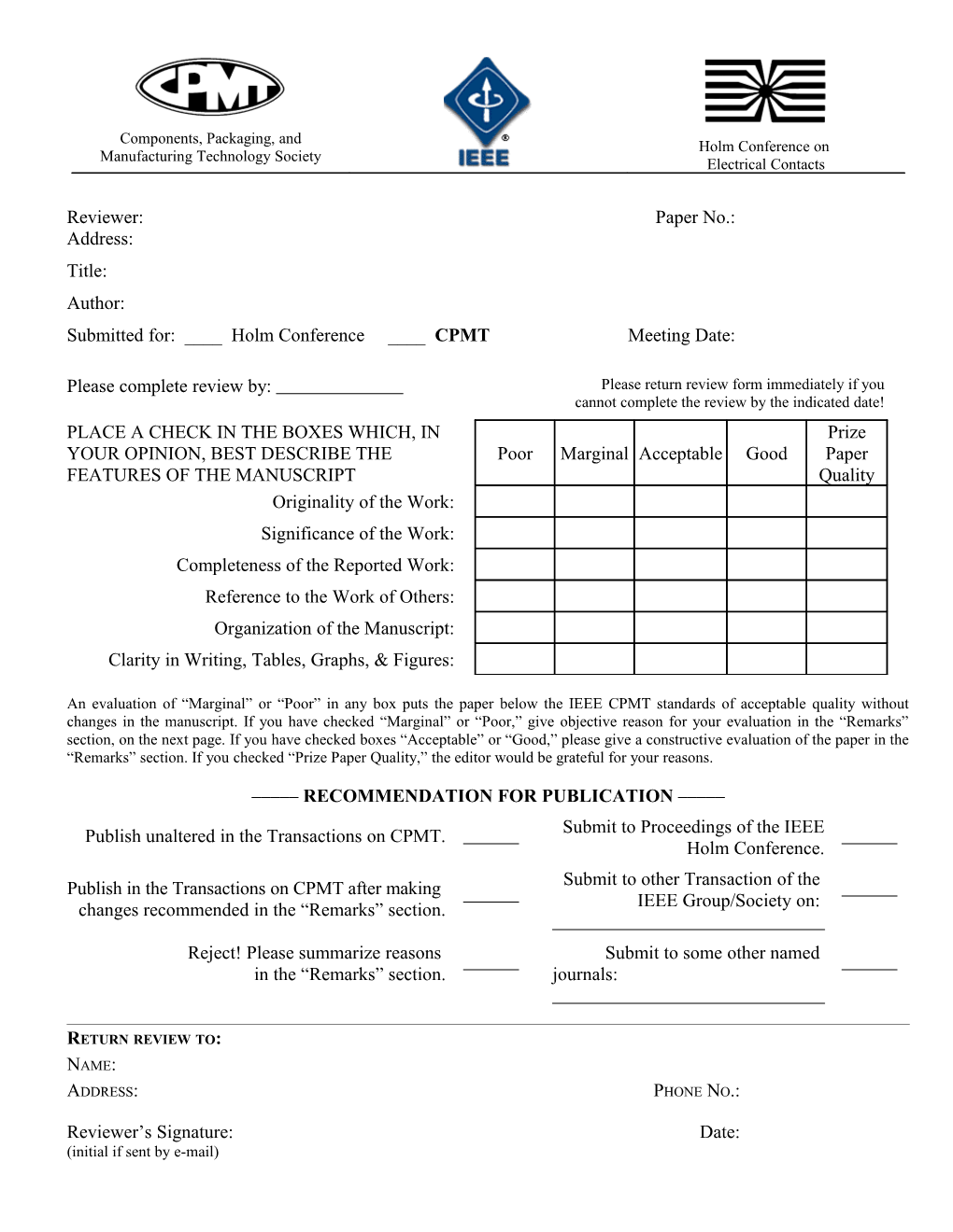 Submitted For: ____ Holm Conference ____ Cpmtmeeting Date