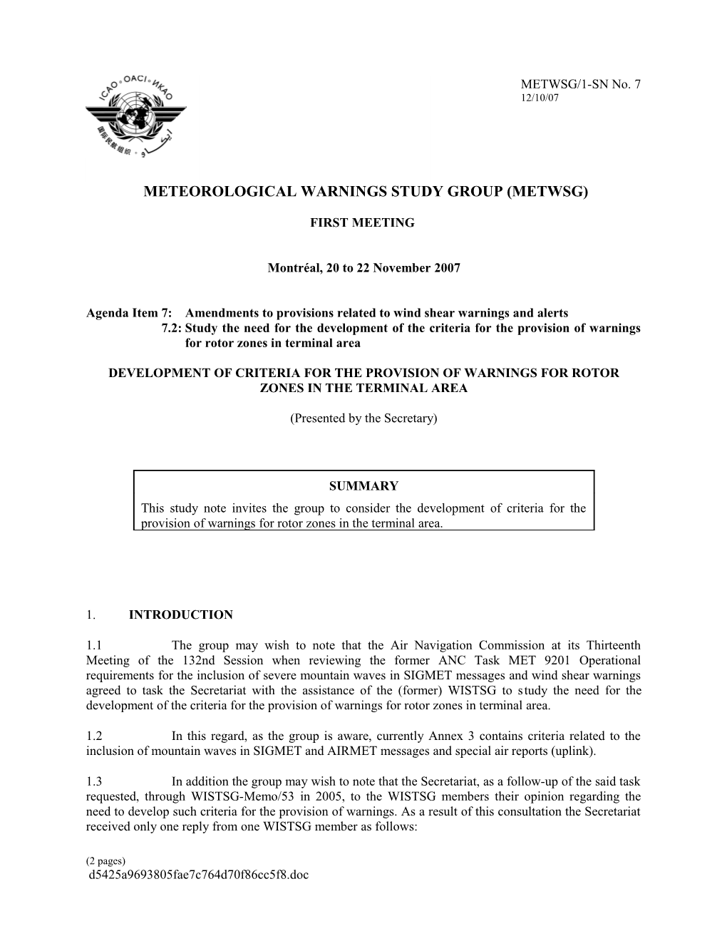 Development of Criteria for the Provision of Warnings for Rotor Zones in the Terminal Area