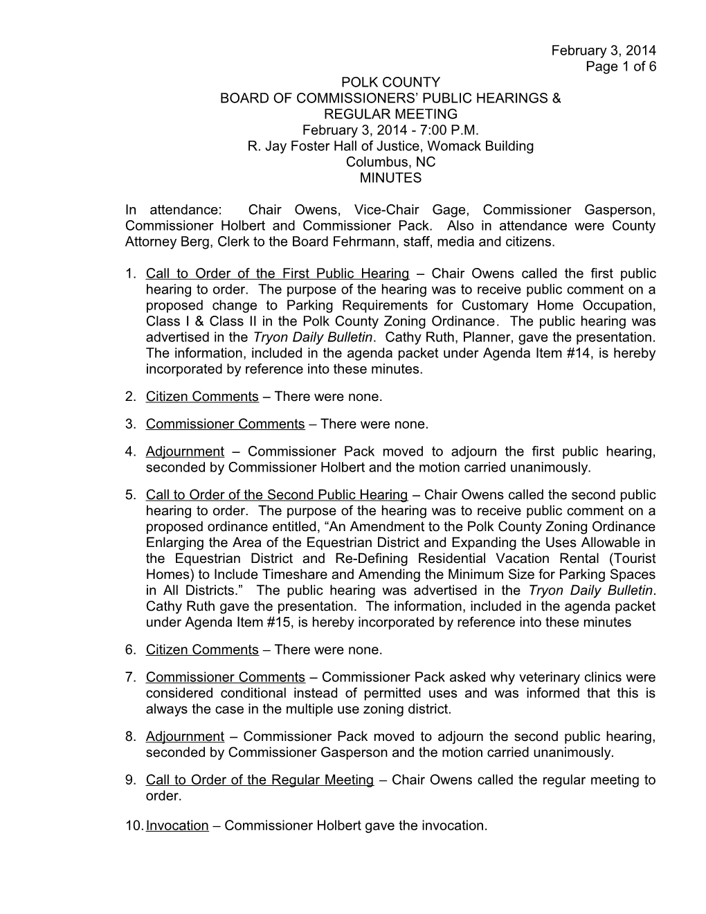 Board of Commissioners Public Hearings