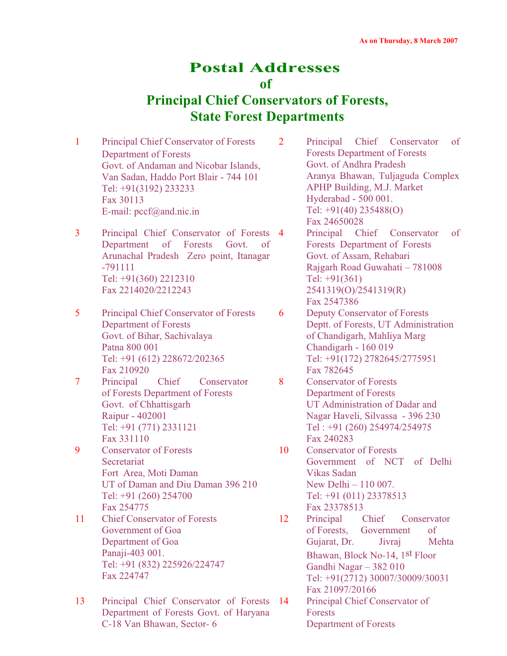 Principal Chief Conservators of Forests