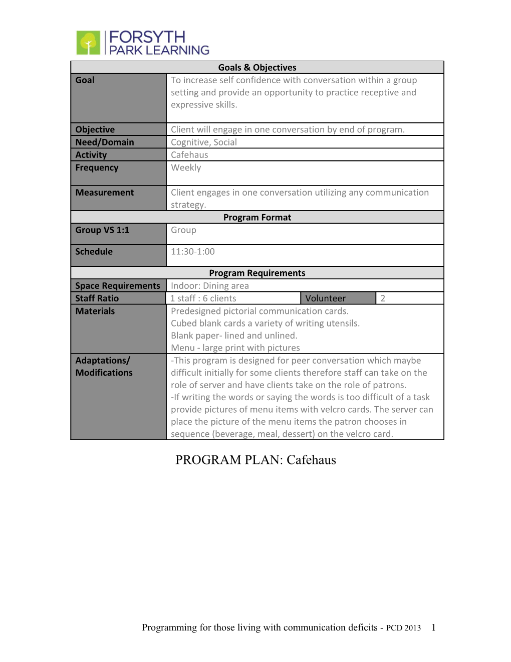 Programming for Those Living with Communication Deficits - PCD 2013