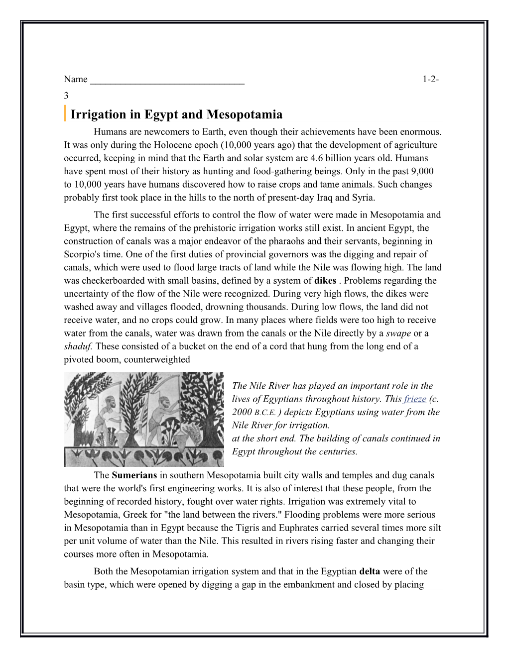 Irrigation in Egypt and Mesopotamia