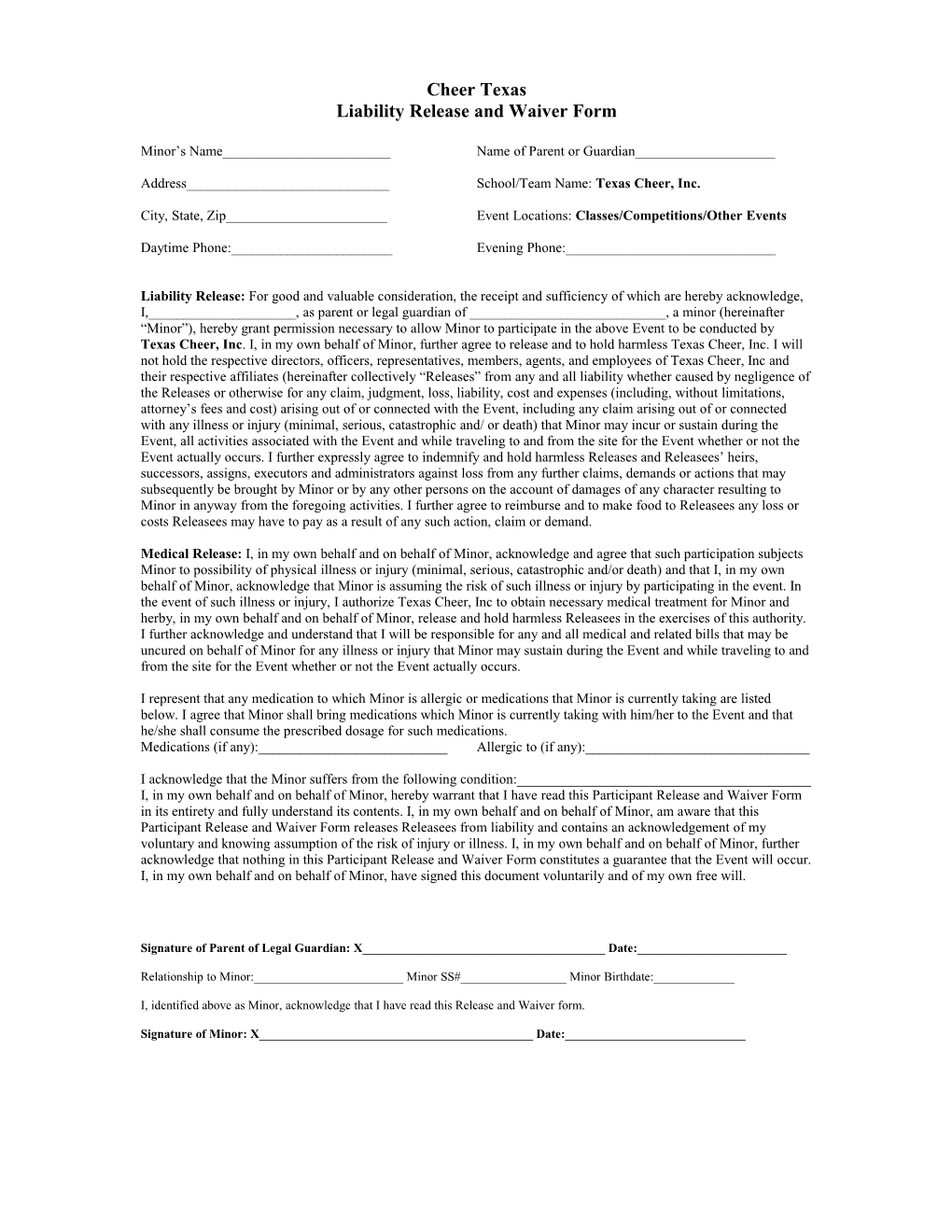 Liability Release and Waiver Form