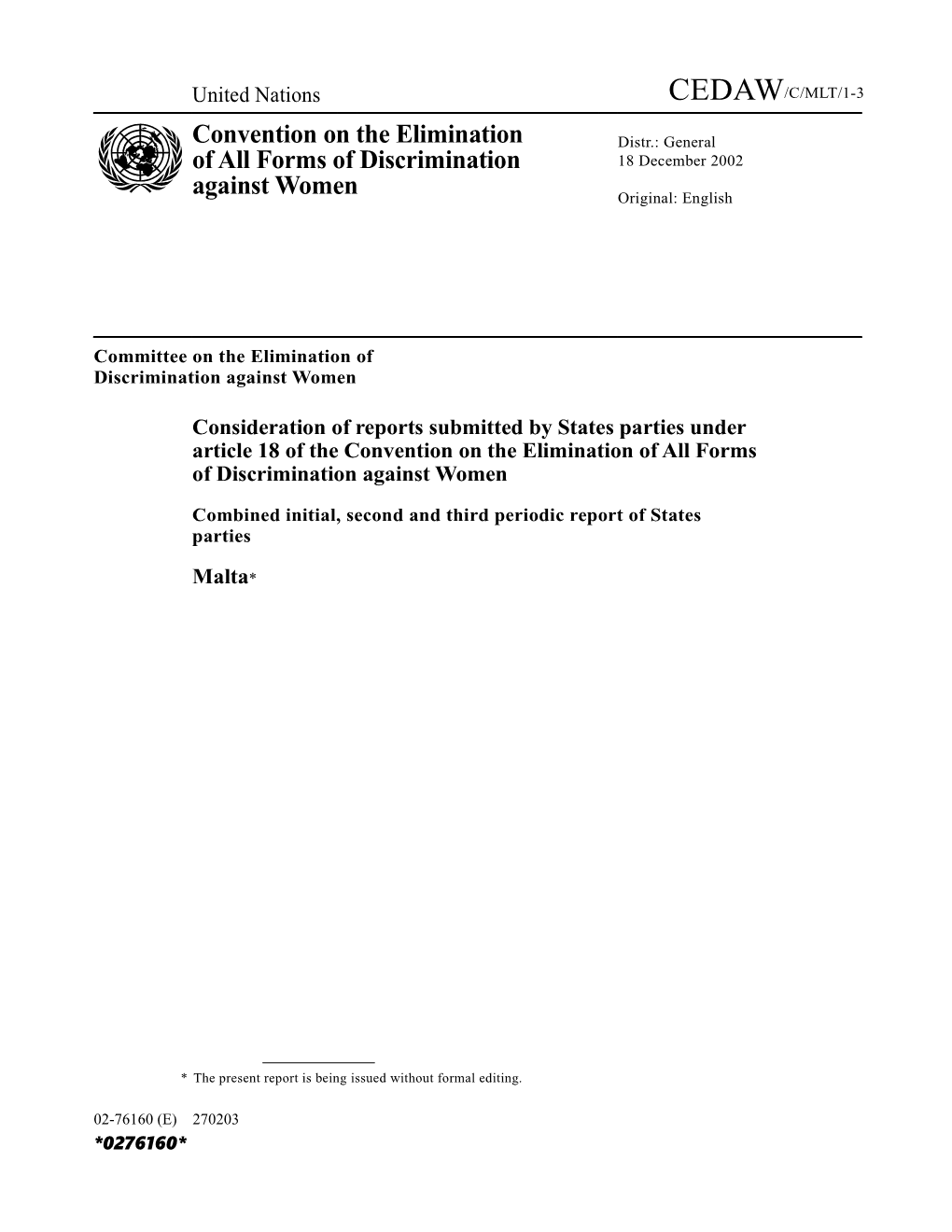 Combined Initial, Second and Third Periodic Report of States Parties