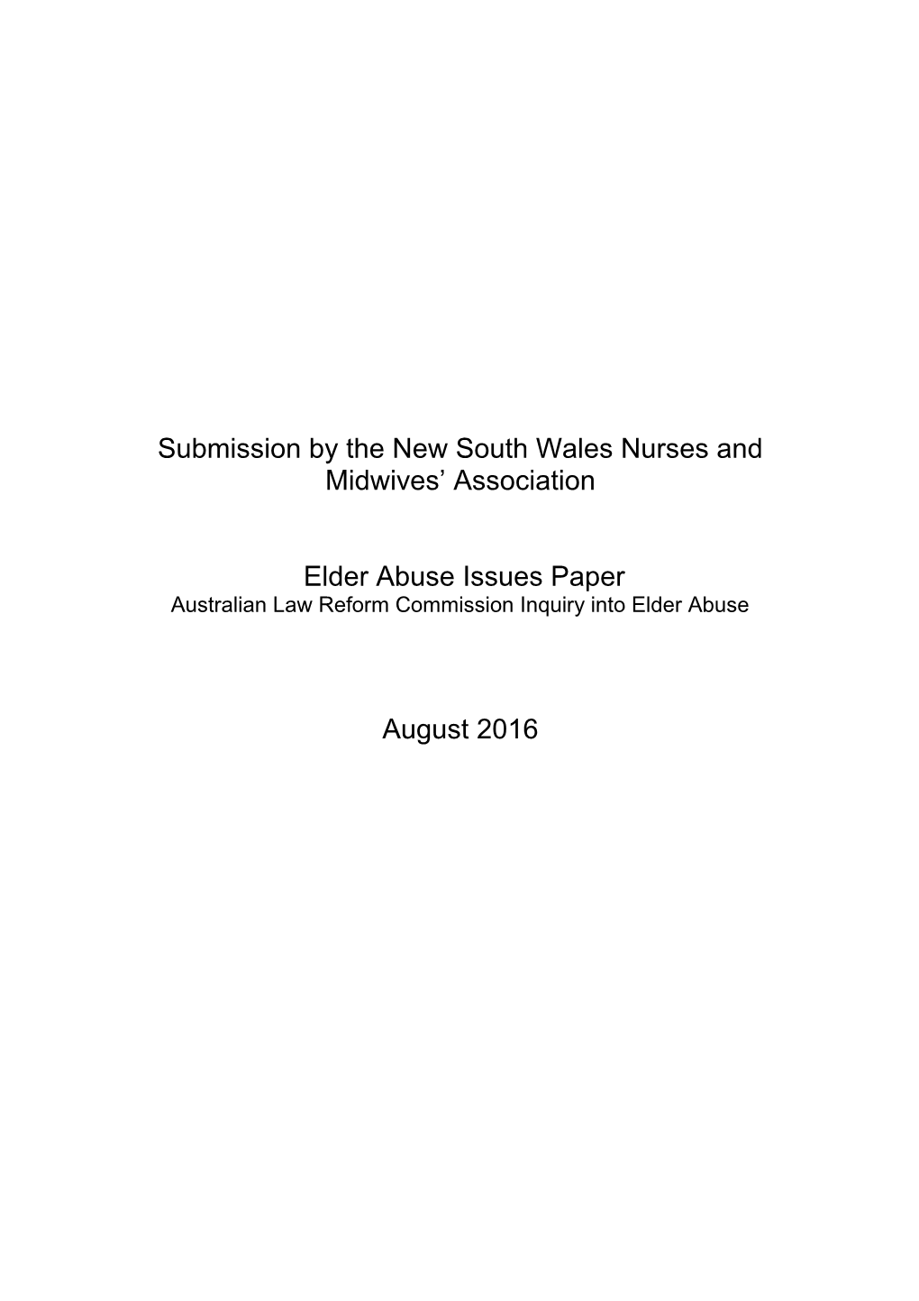 Submission by the New South Wales Nurses and Midwives Association