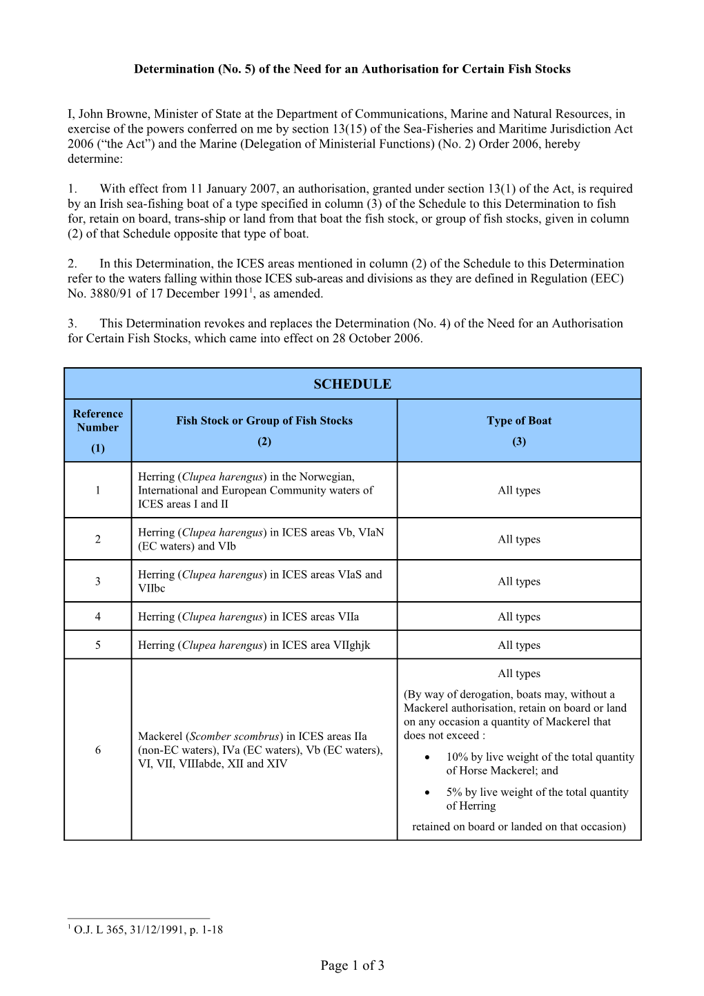 Sea Fisheries - Determination for Authorisation