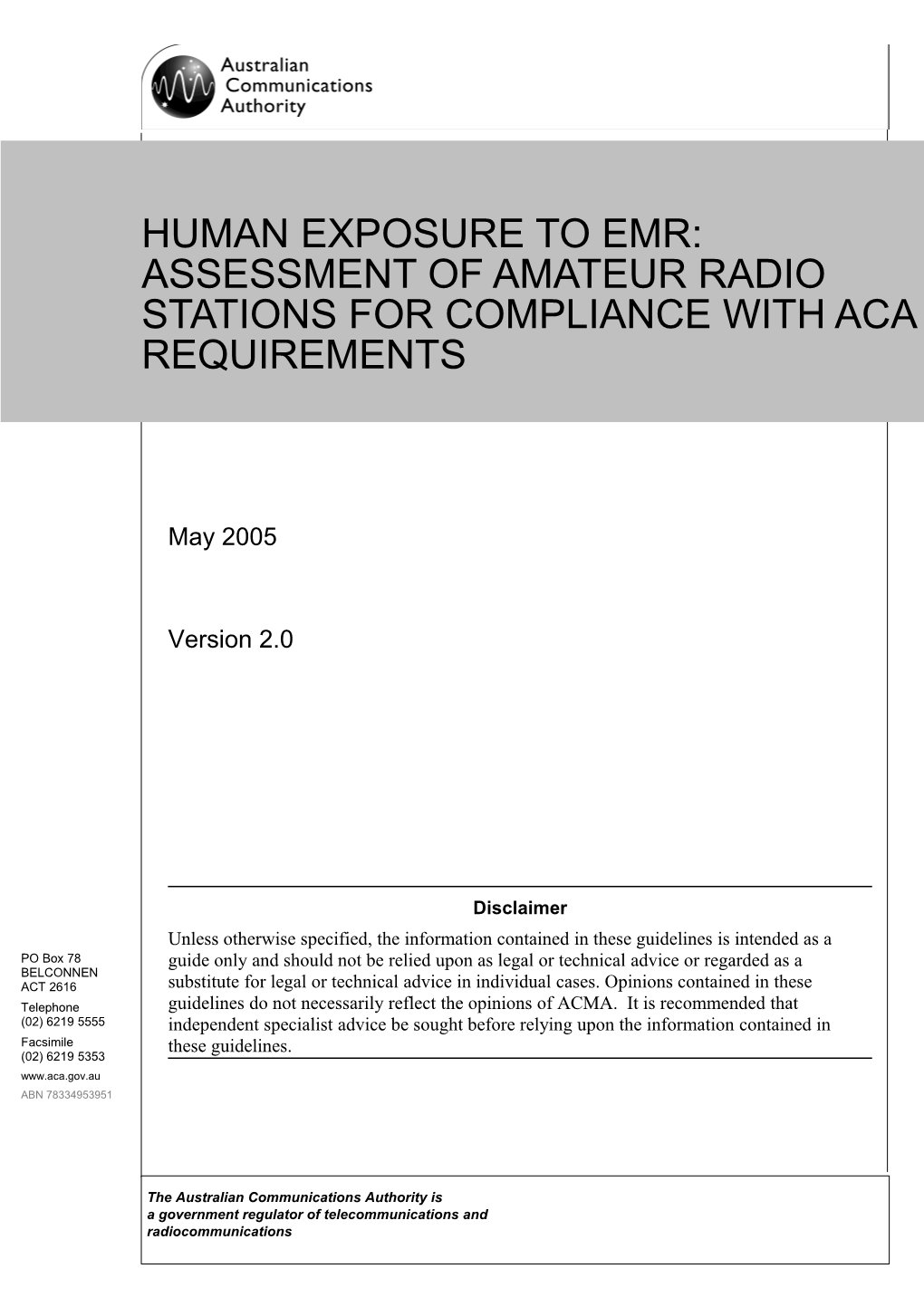 Human Exposure to EMR: Assessment of Amateur Radio Stations