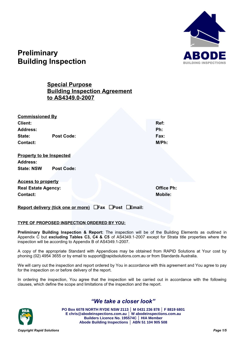 Building Inspection Agreement