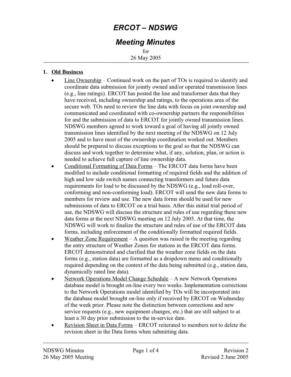 ERCOT NDSWG Meeting Minutes for 26 May 2005