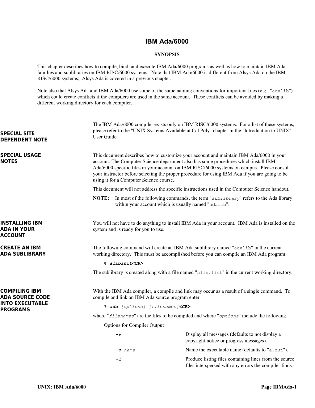 UNIX: IBM Ada/6000Page Ibmada-1