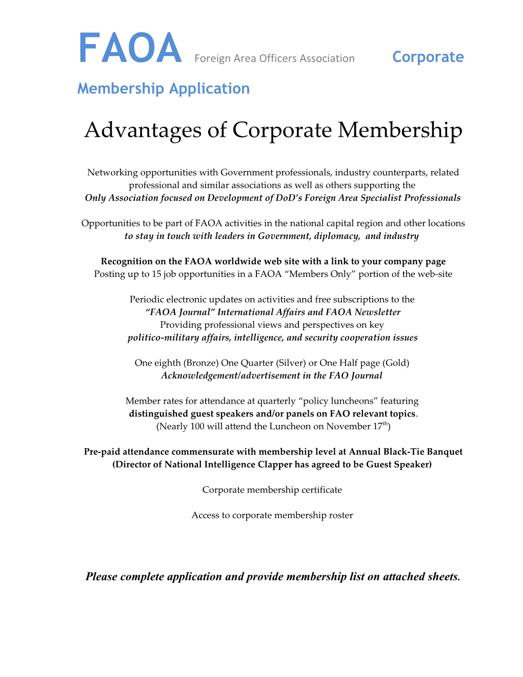 Advantages of Corporate Membership