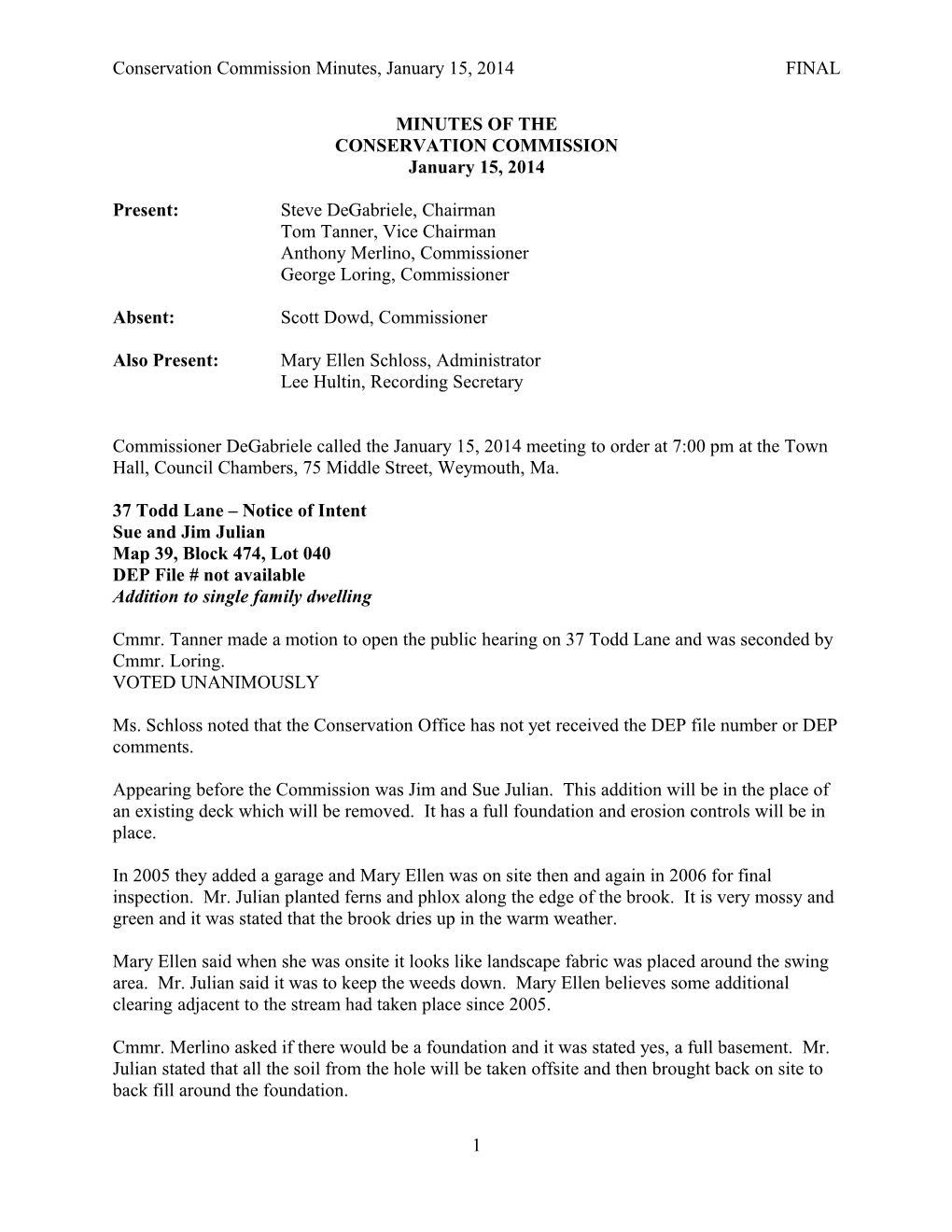 Conservation Commission Minutes, January 15, 2014FINAL