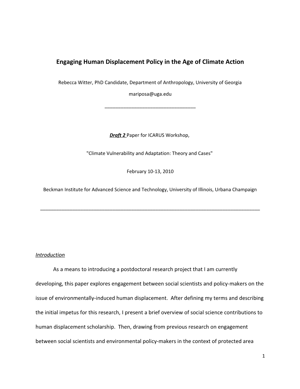 Engaging Human Displacement Policy in the Age of Climate Action
