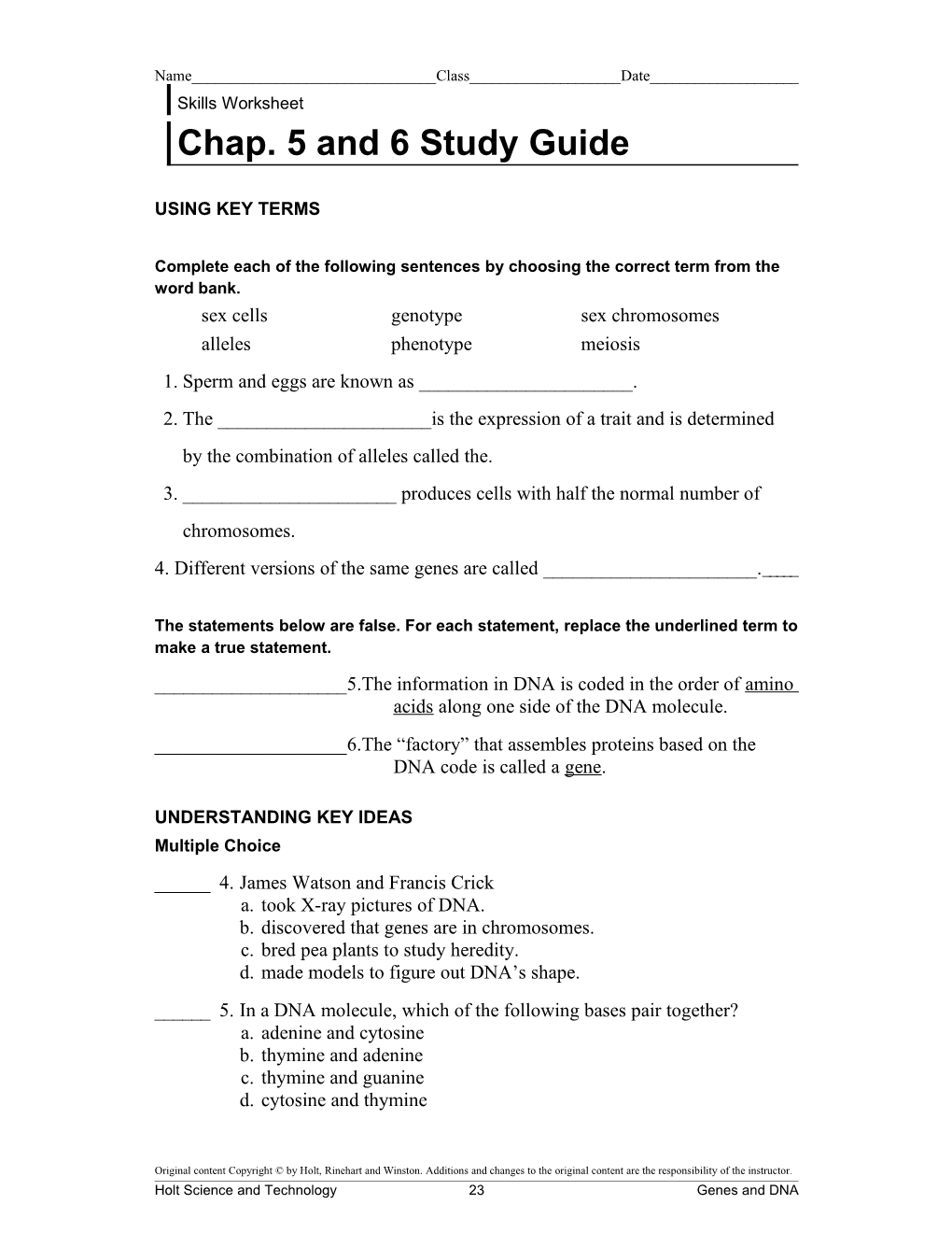 Chap. 5 and 6 Study Guide