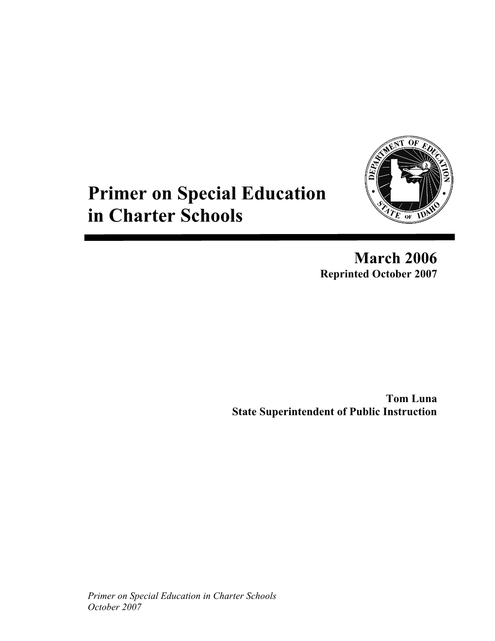 Idaho Primer on Special Education in Charter Schools