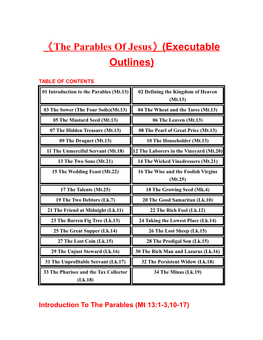 The Parables of Jesus (Executable Outlines)