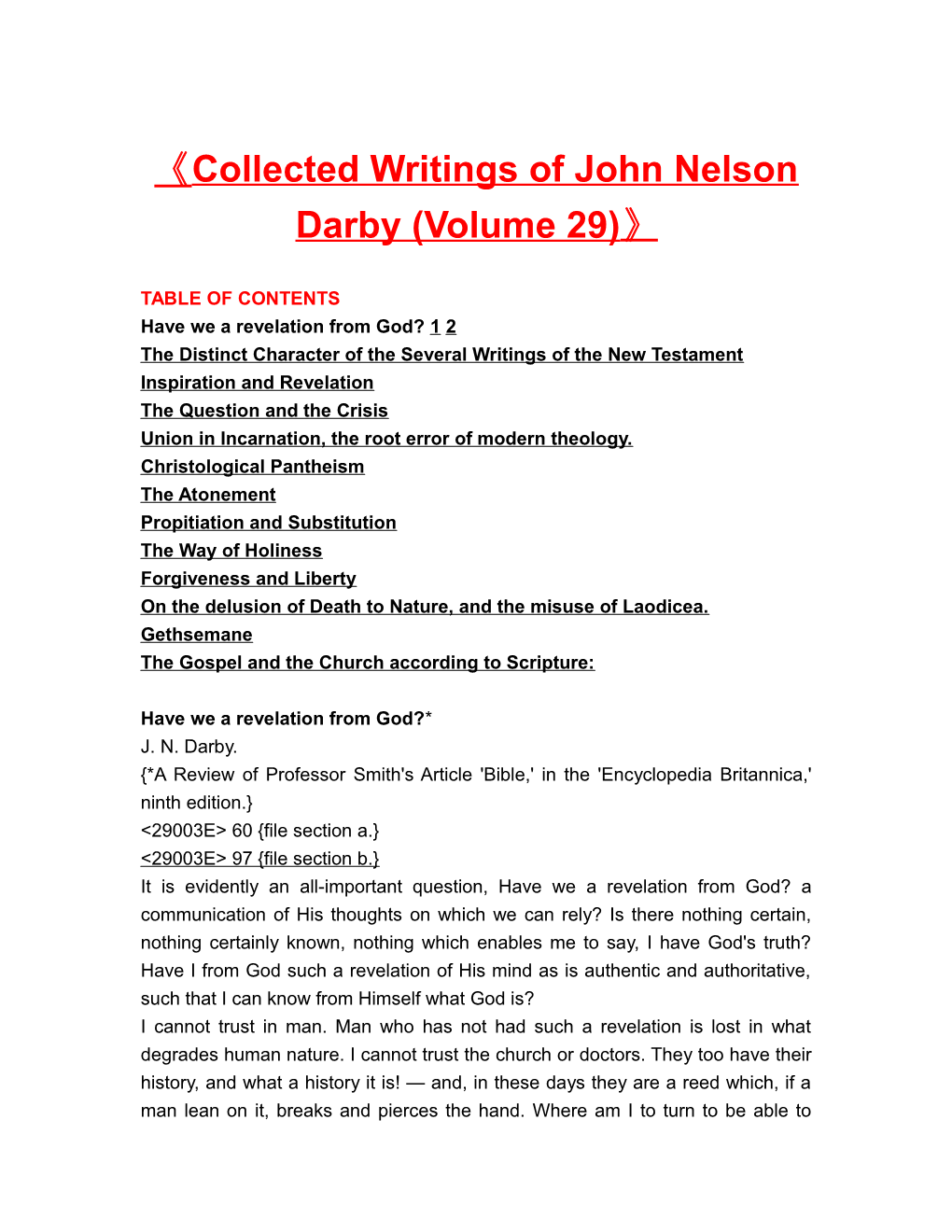 Collected Writings of John Nelson Darby (Volume 29)
