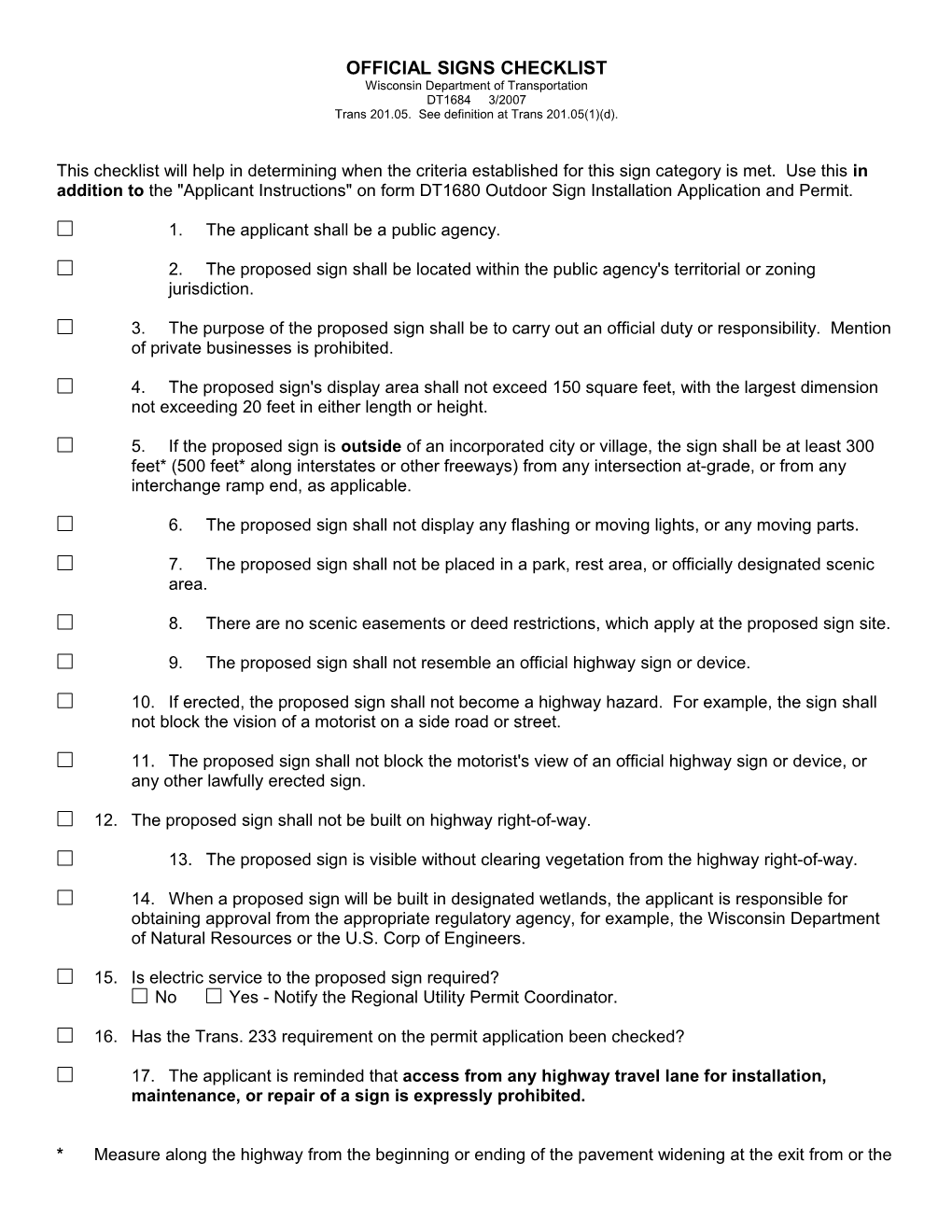 DT1684 Official Signs Checklist (Sign Permit)