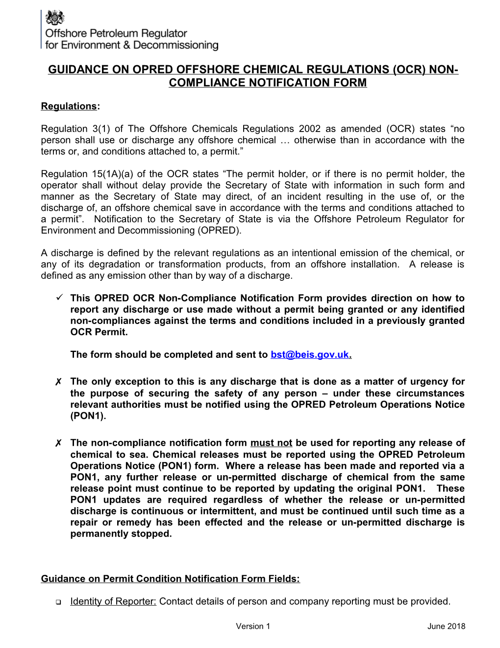 OCR Guidance on Regulatory Non-Compliance Notification Form