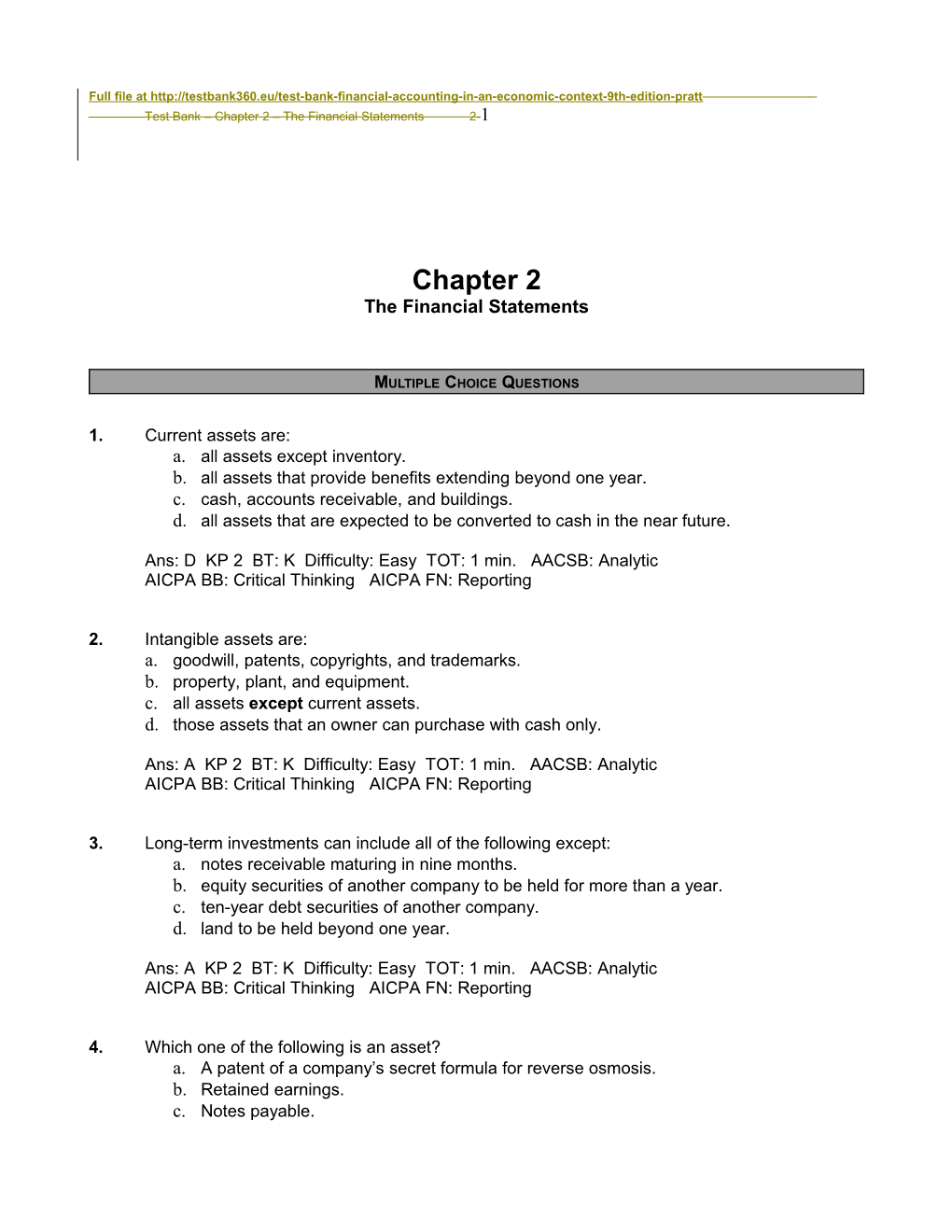 Full File at Test Bank Chapter 2 the Financial Statements 2-15