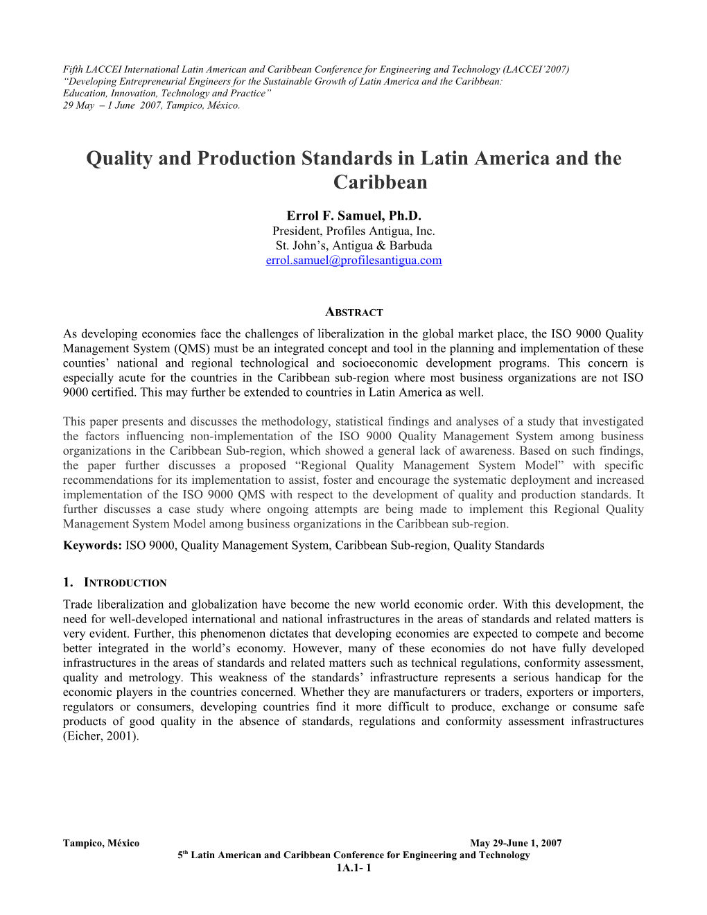 Quality and Production Standards in Latin America and the Caribbean