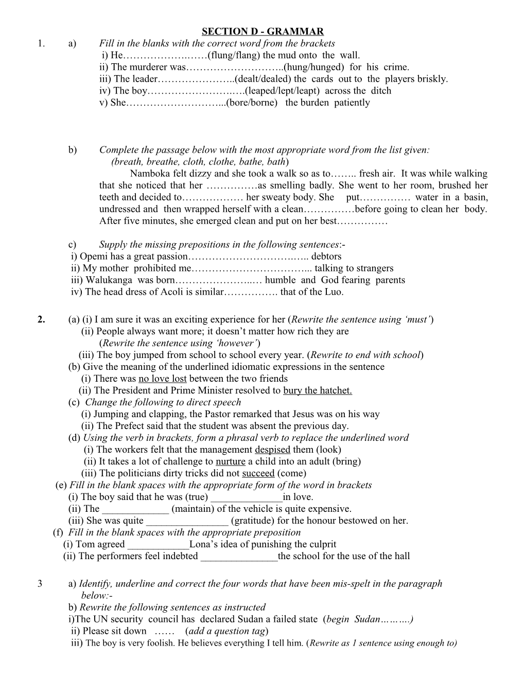 Section D - Grammar