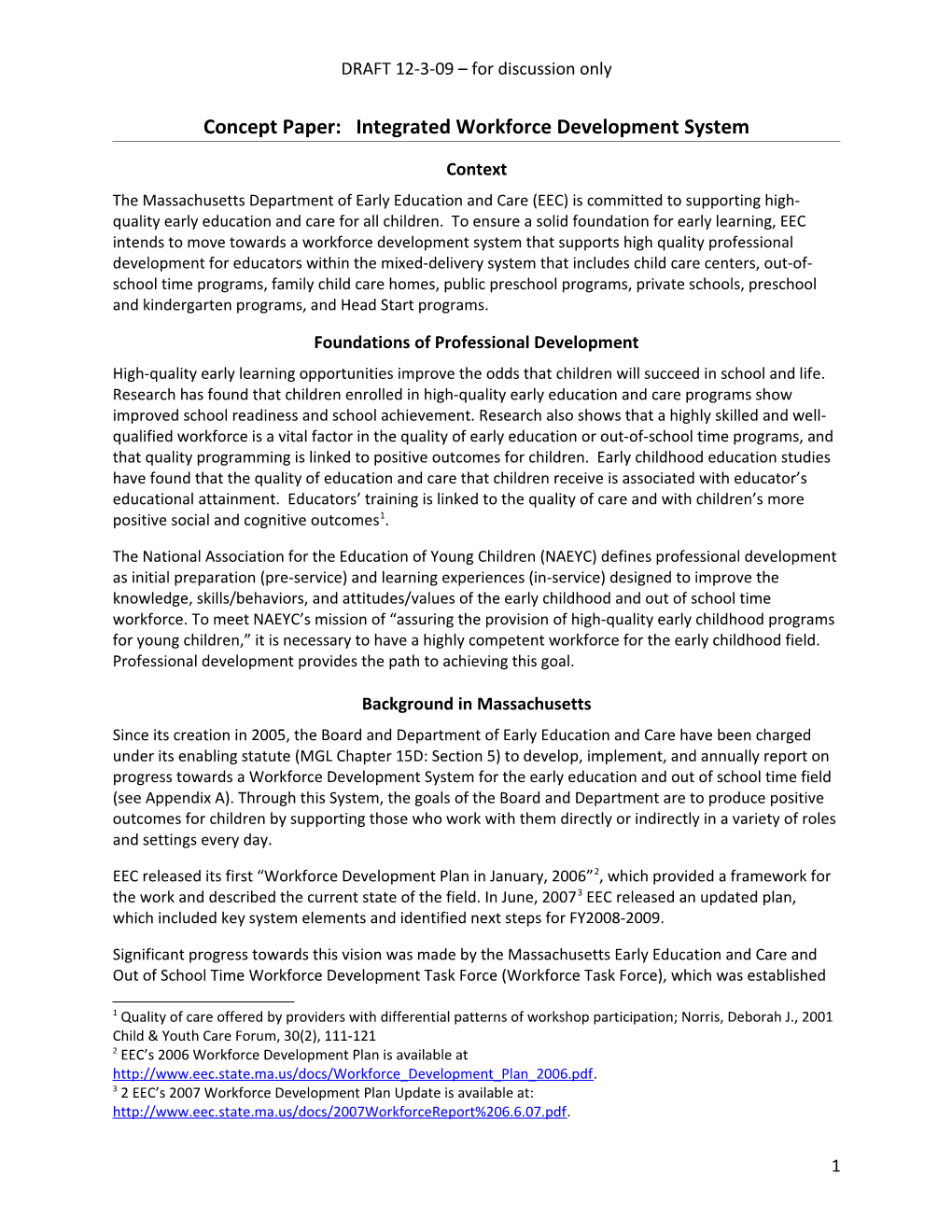 Concept Paper: Integrated Workforce Development System